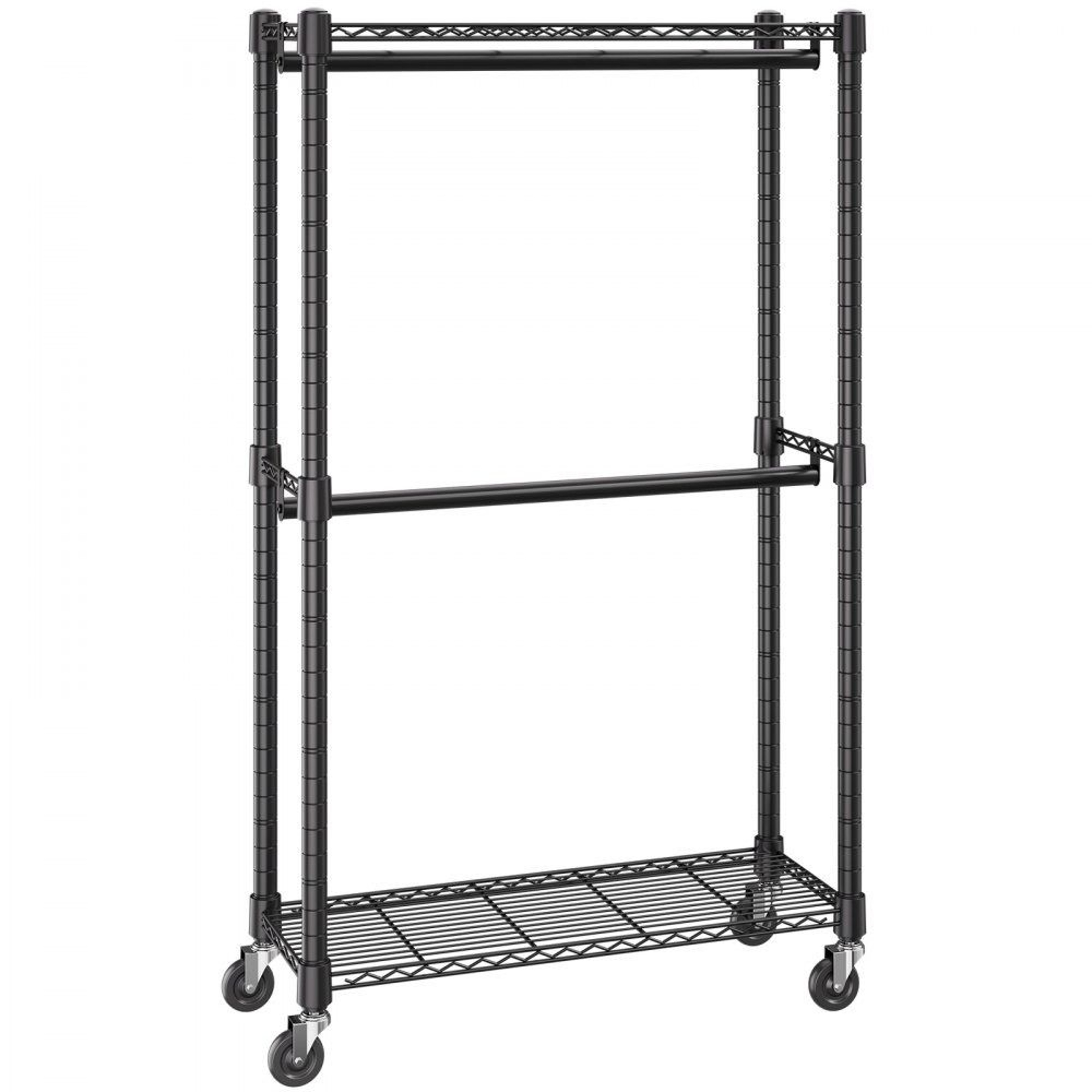 Heavy Duty Clothes Rack With Double Rods Shelves And Wheels 300 Lb Capacity 7