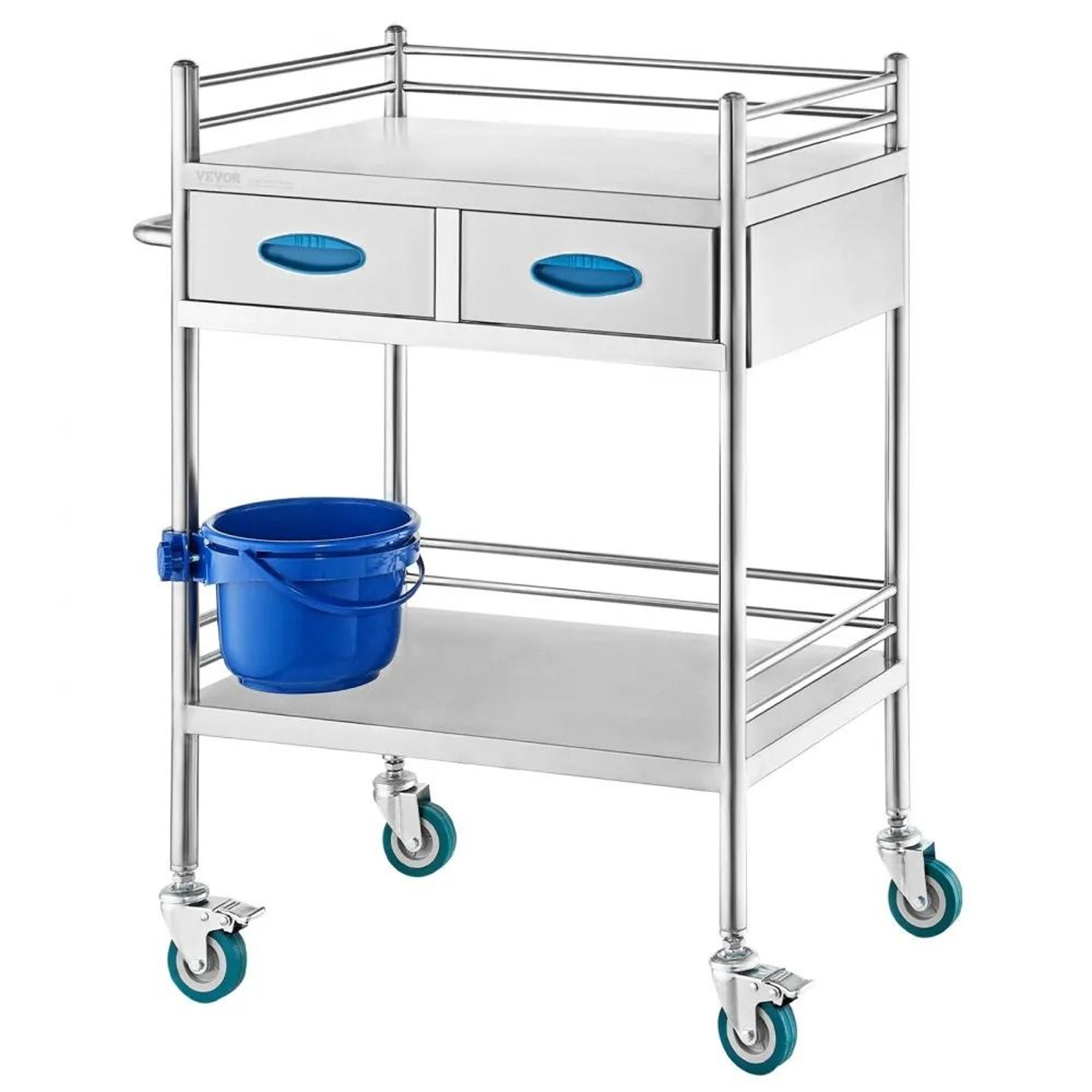 2 Tier Stainless Steel Utility Cart With Drawers And Lockable Wheels For Lab Medical Dental Use 8