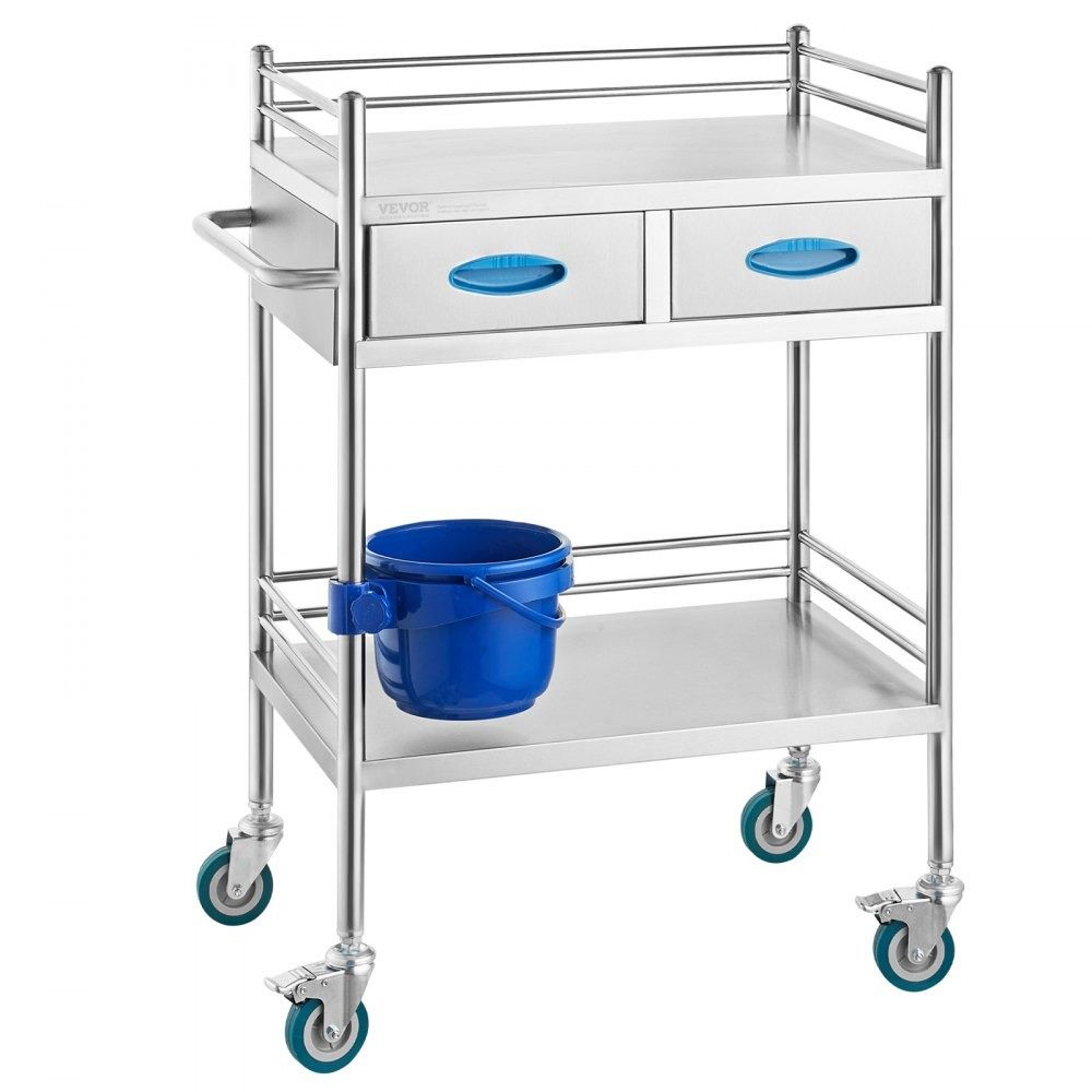 2 Tier Stainless Steel Utility Cart With Drawers And Lockable Wheels For Lab Medical Dental Use 0