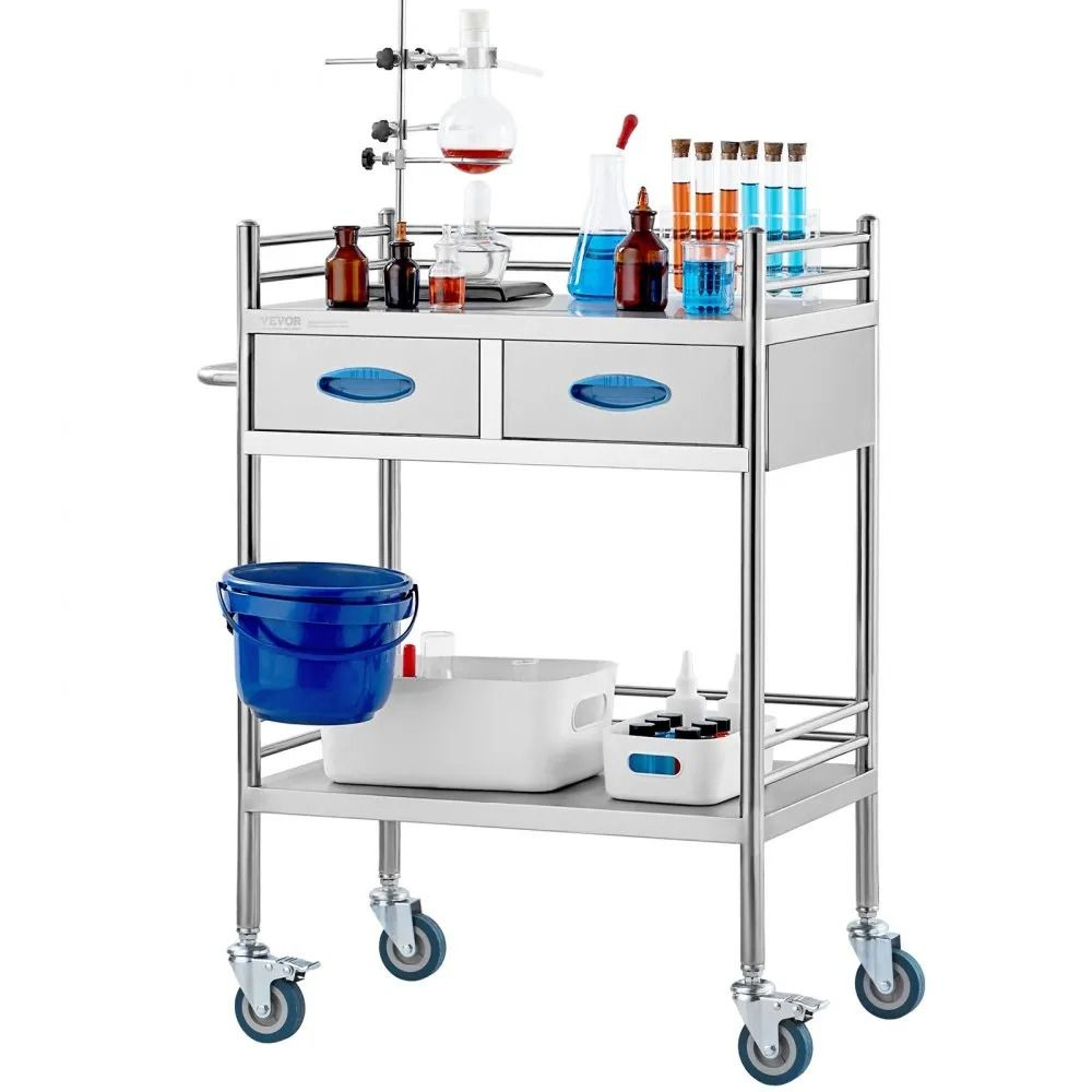 2 Tier Stainless Steel Utility Cart With Drawers And Lockable Wheels For Lab Medical Dental Use 10