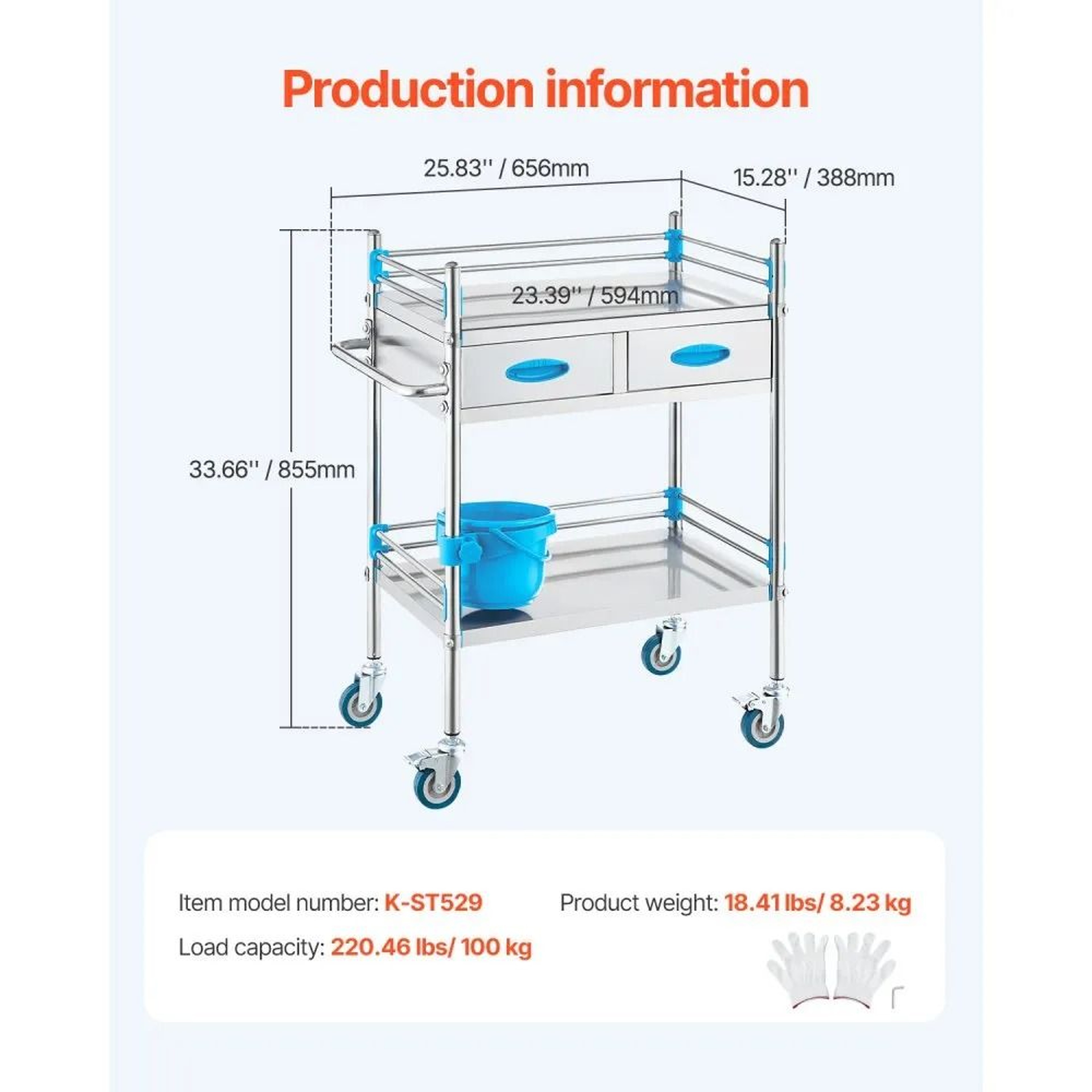 2 Tier Stainless Steel Utility Cart With Drawers And Lockable Wheels For Lab Medical Dental Use 7