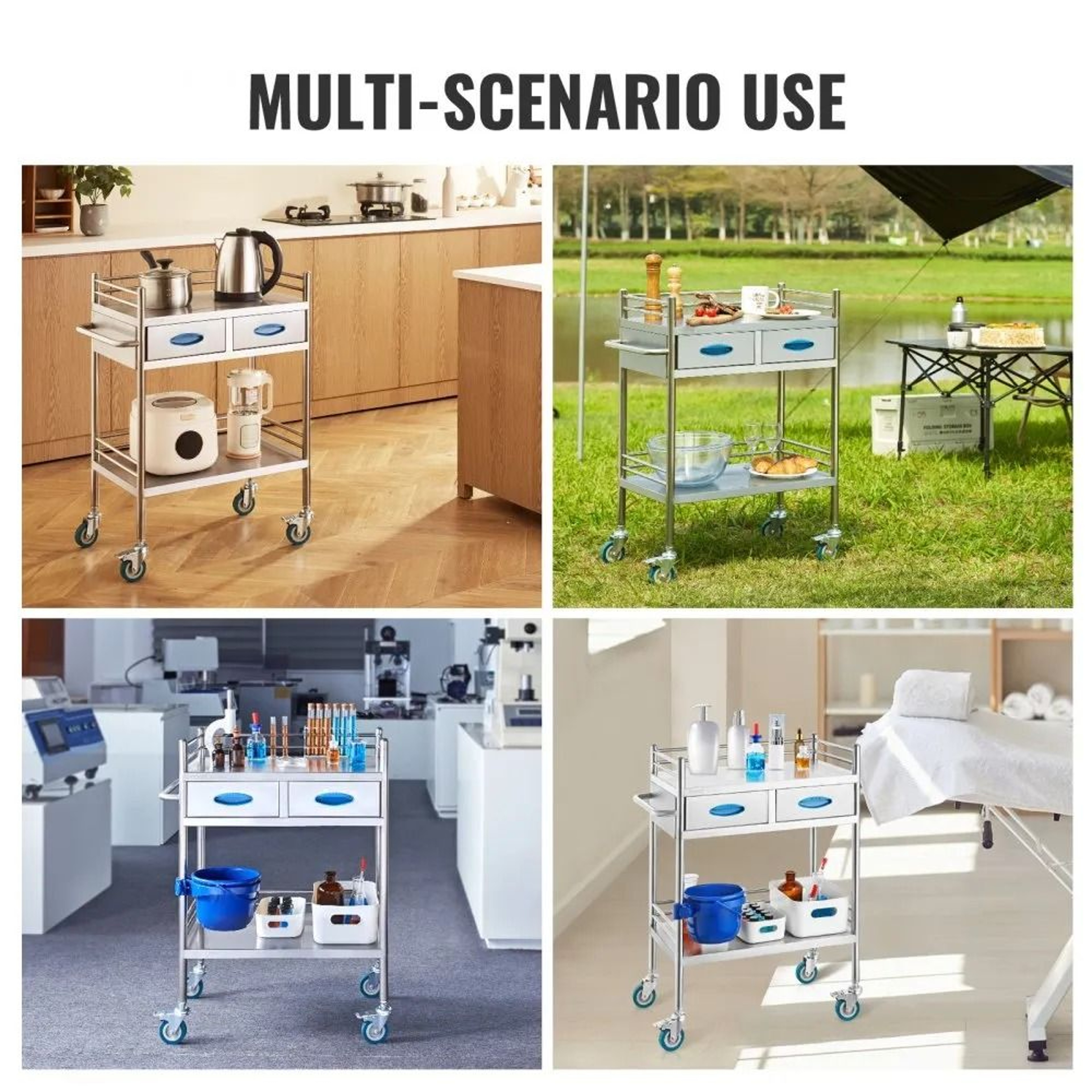 2 Tier Stainless Steel Utility Cart With Drawers And Lockable Wheels For Lab Medical Dental Use 3