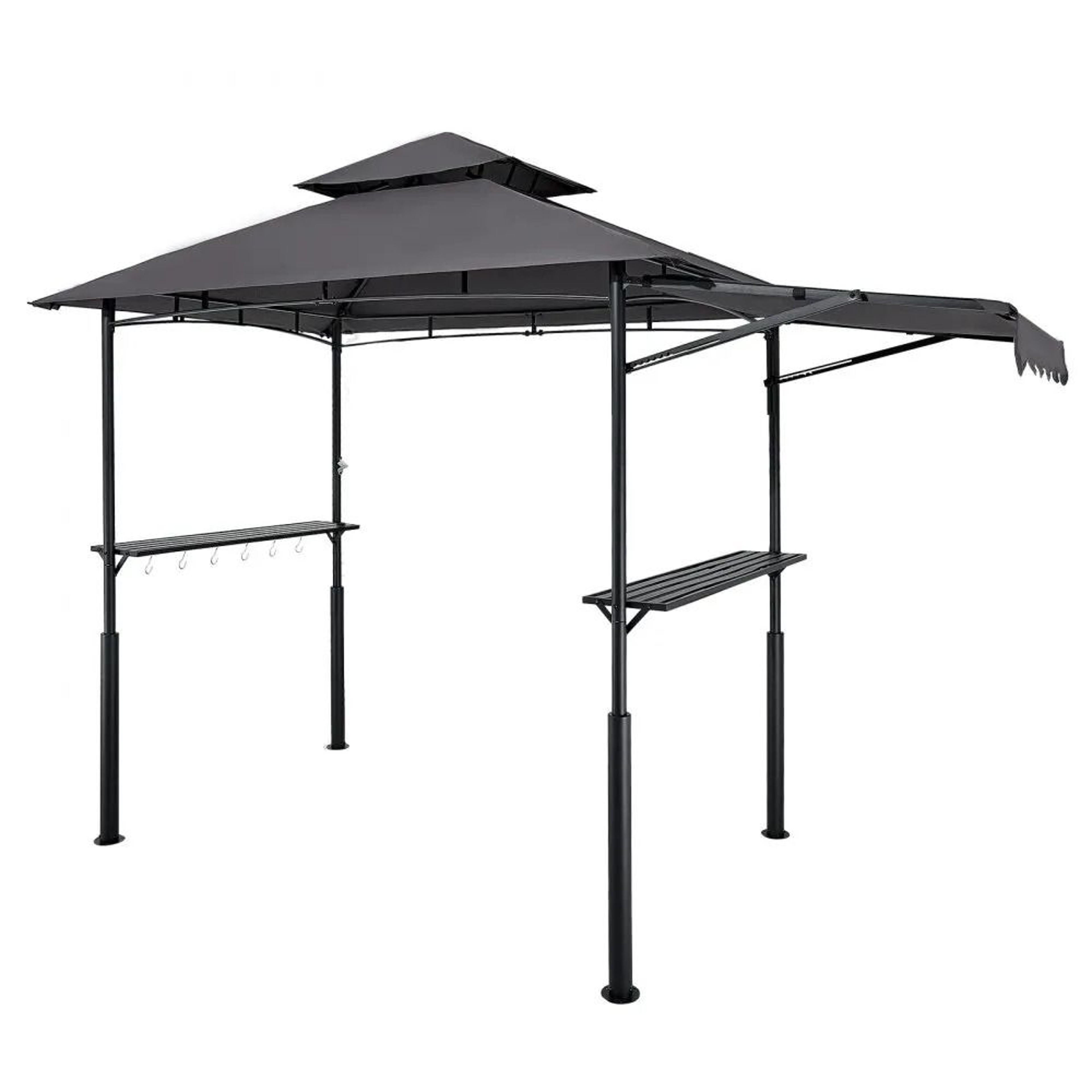 8x5 Grill Gazebo With Double Tier Canopy Side Awnings Shelves And Hooks 8