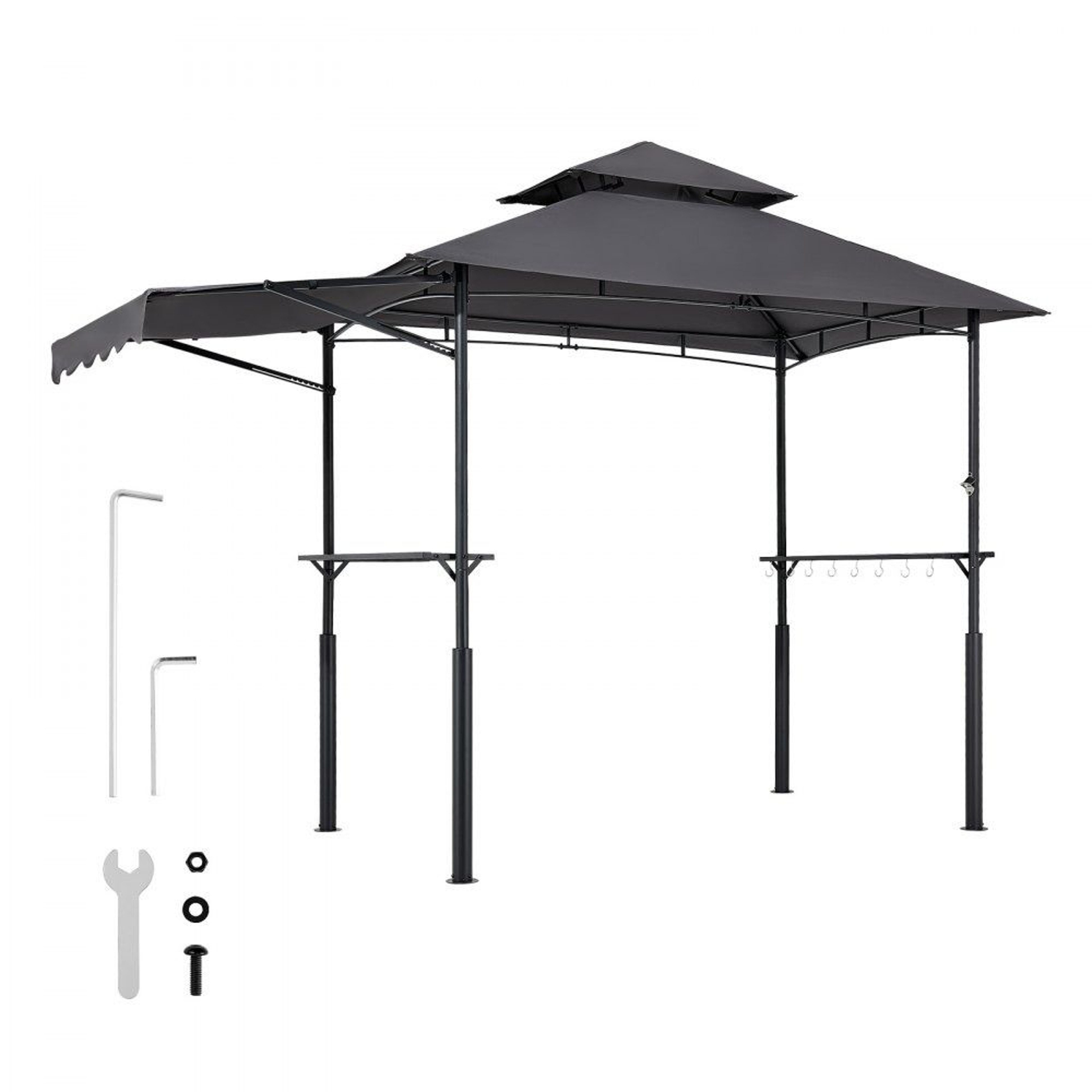 8x5 Grill Gazebo With Double Tier Canopy Side Awnings Shelves And Hooks 10