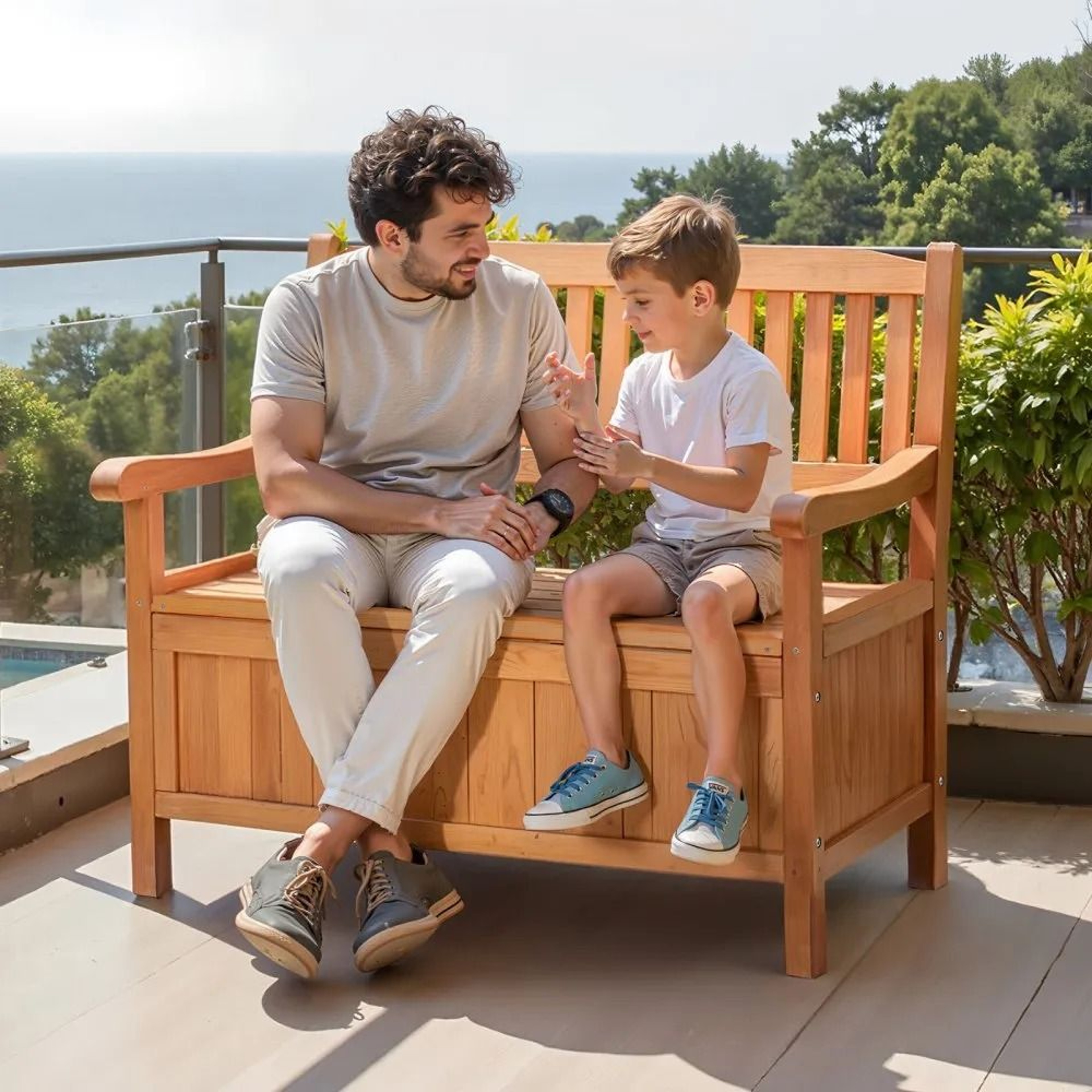33 Gallon Outdoor Storage Bench Cedar Wood Deck Box Bench With 2 Person Seating 6