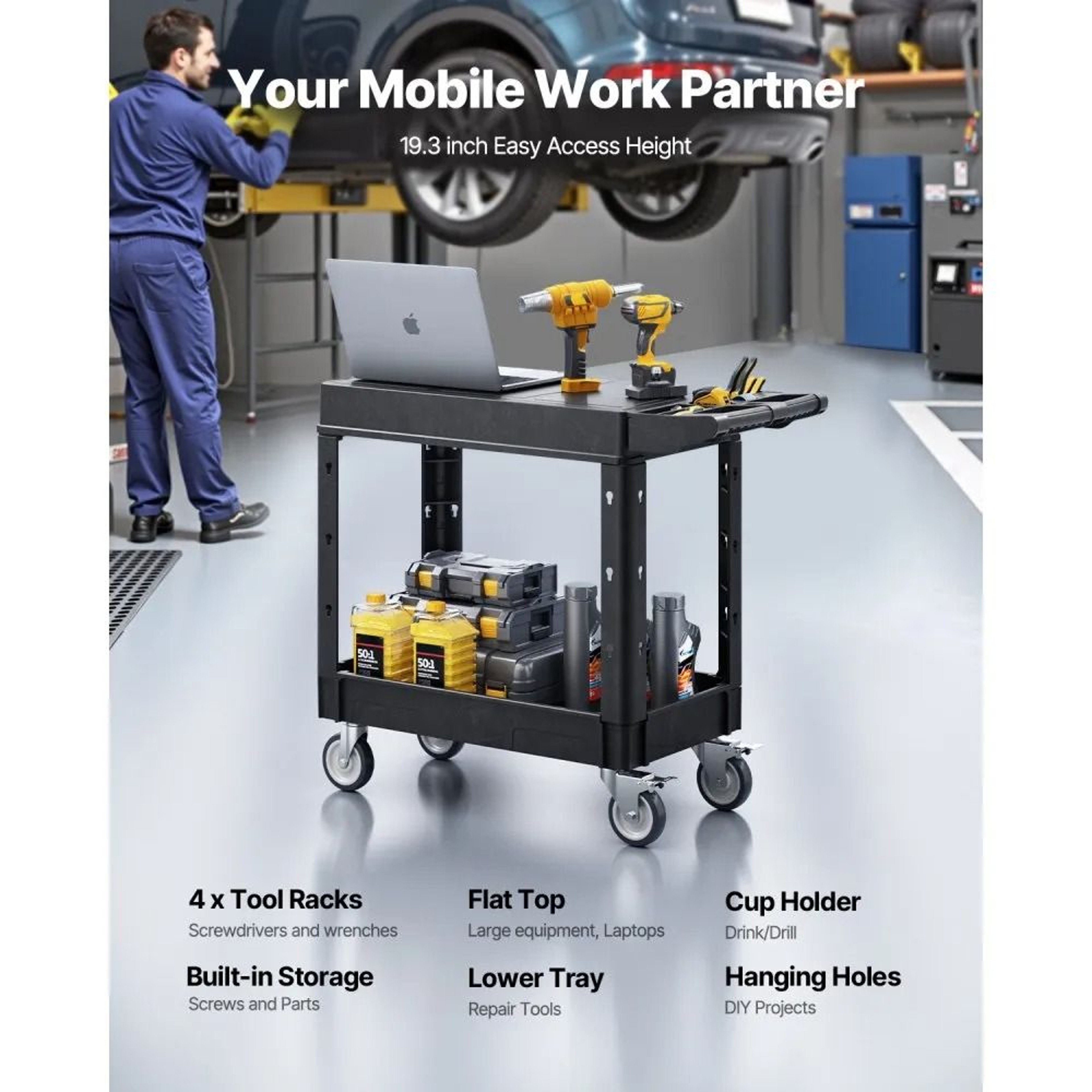 550 Lb Heavy Duty Utility Cart With 2 Shelves And Wheels For Garage And Warehouse 1