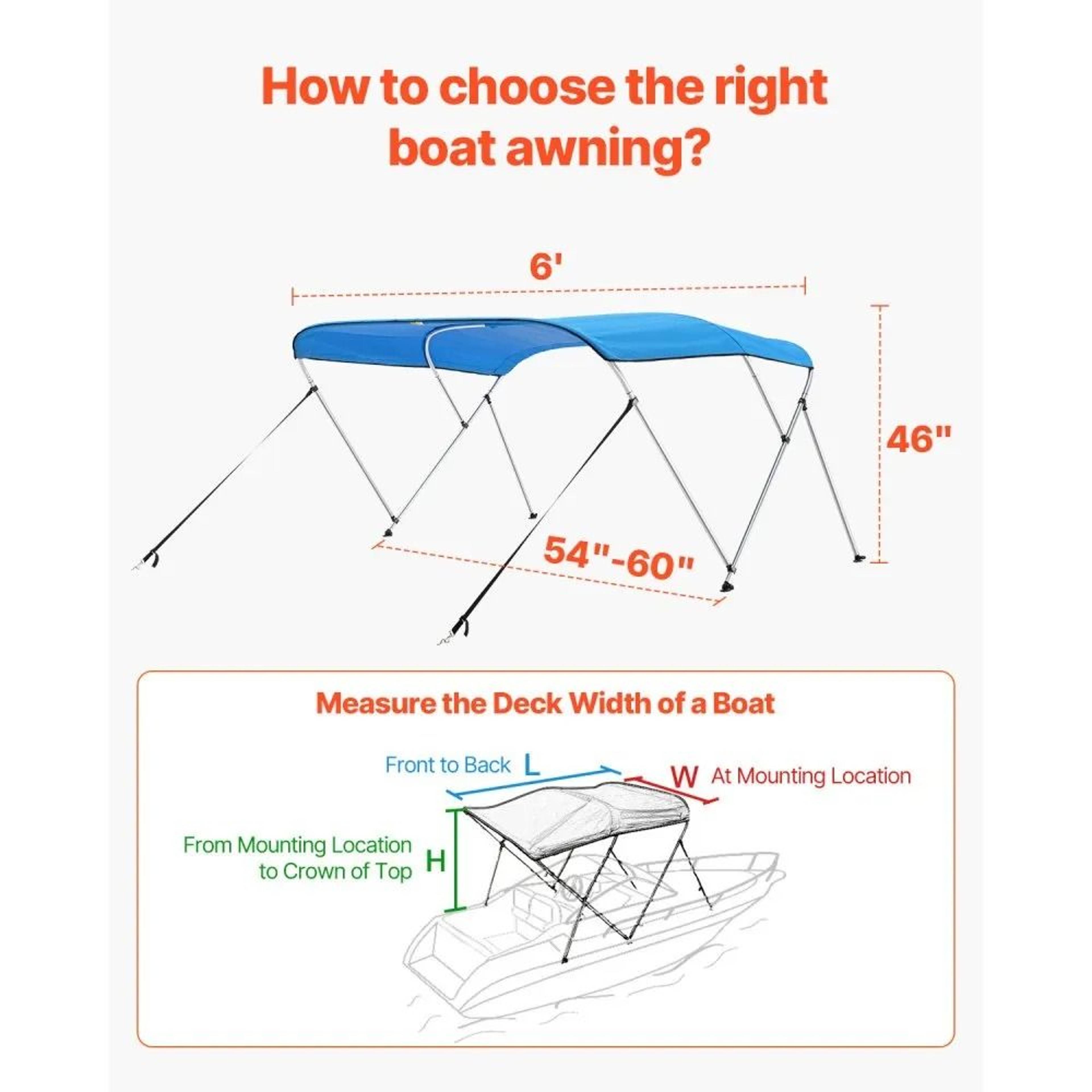 3 Bow Boat Bimini Top With 600D Waterproof Boat Canopy And Aluminum Frame 6 Ft Pacific Blue 4