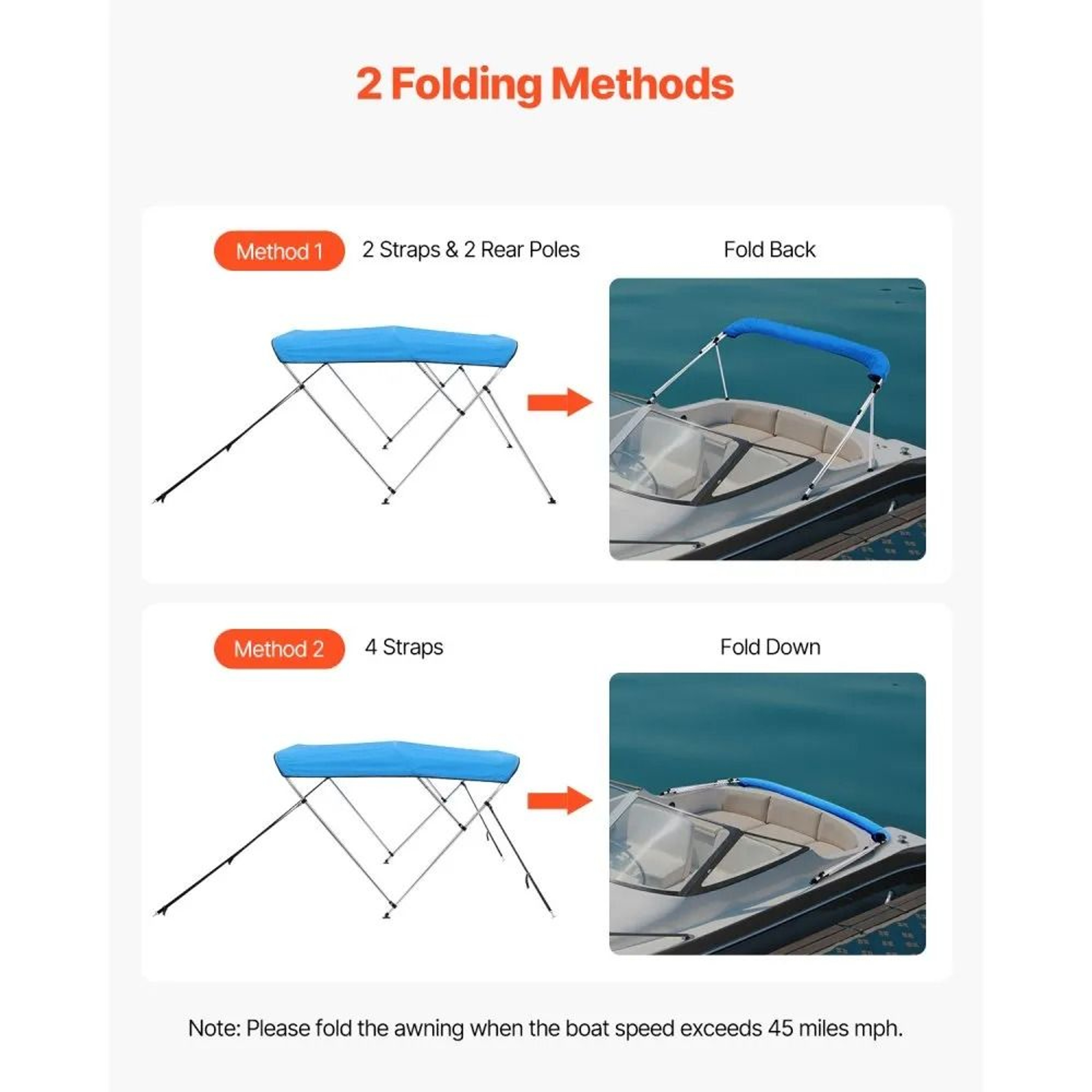 3 Bow Boat Bimini Top With 600D Waterproof Boat Canopy And Aluminum Frame 6 Ft Pacific Blue 5