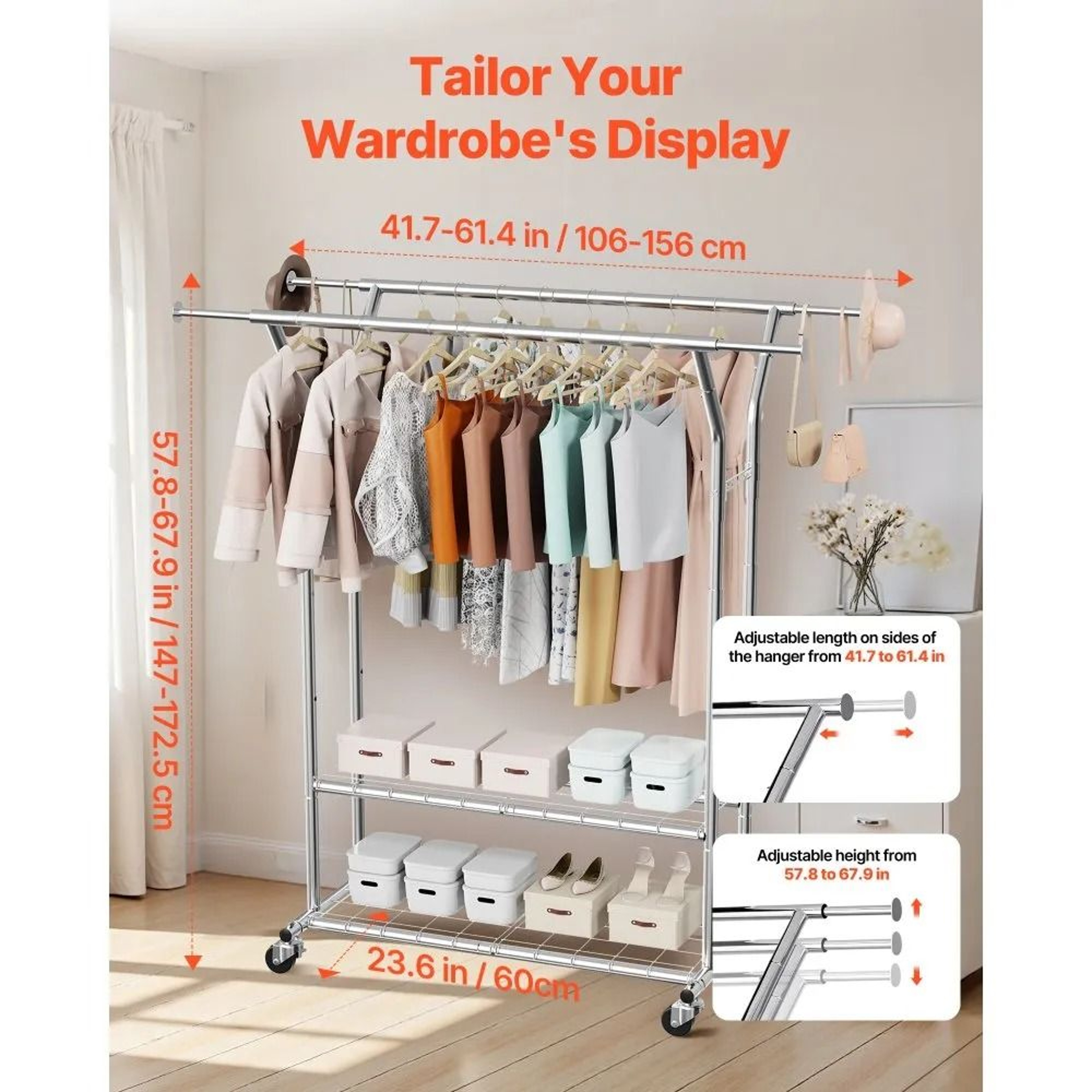 Rolling Clothes Rack With Storage Shelves Heavy Duty Garment Rack 1