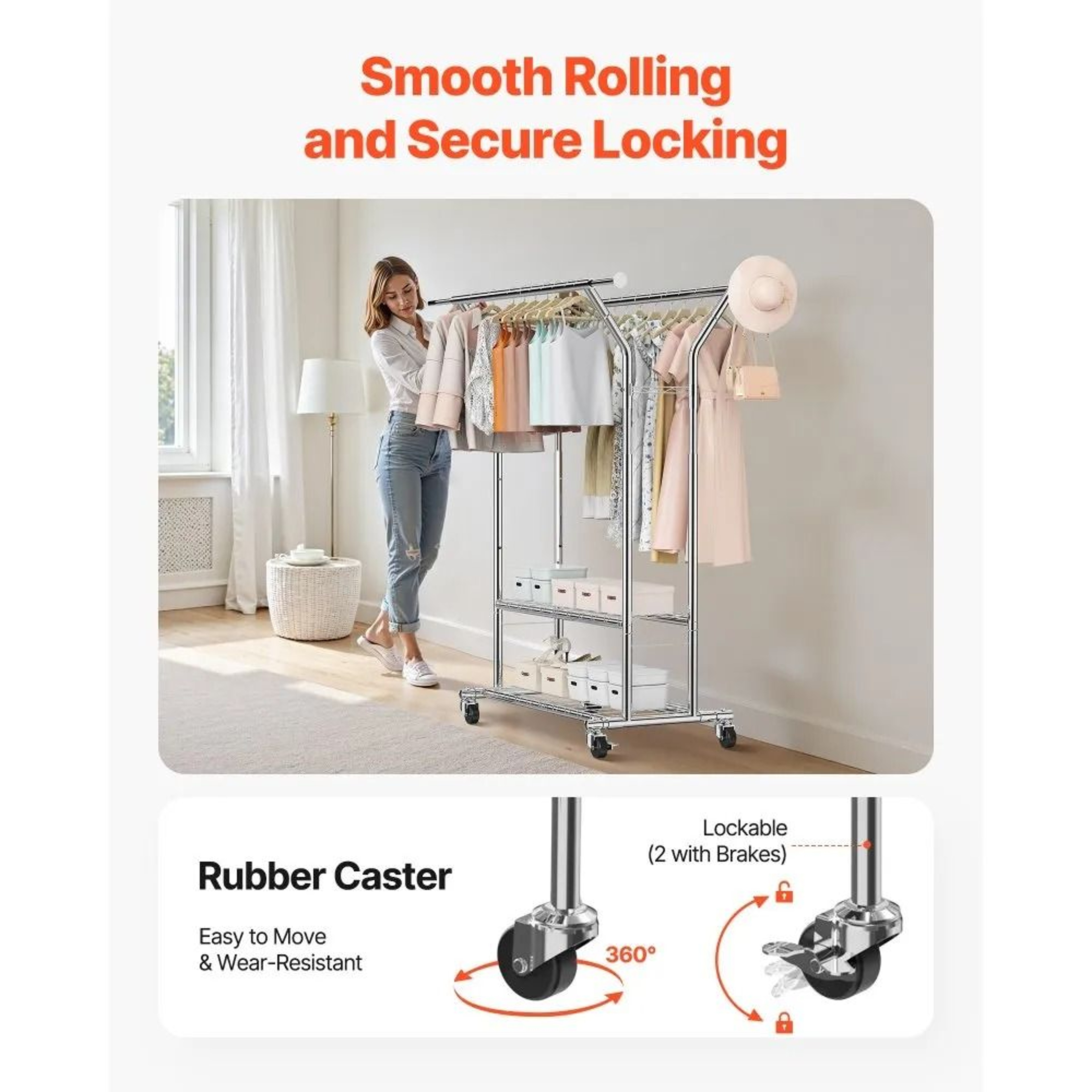Rolling Clothes Rack With Storage Shelves Heavy Duty Garment Rack 3