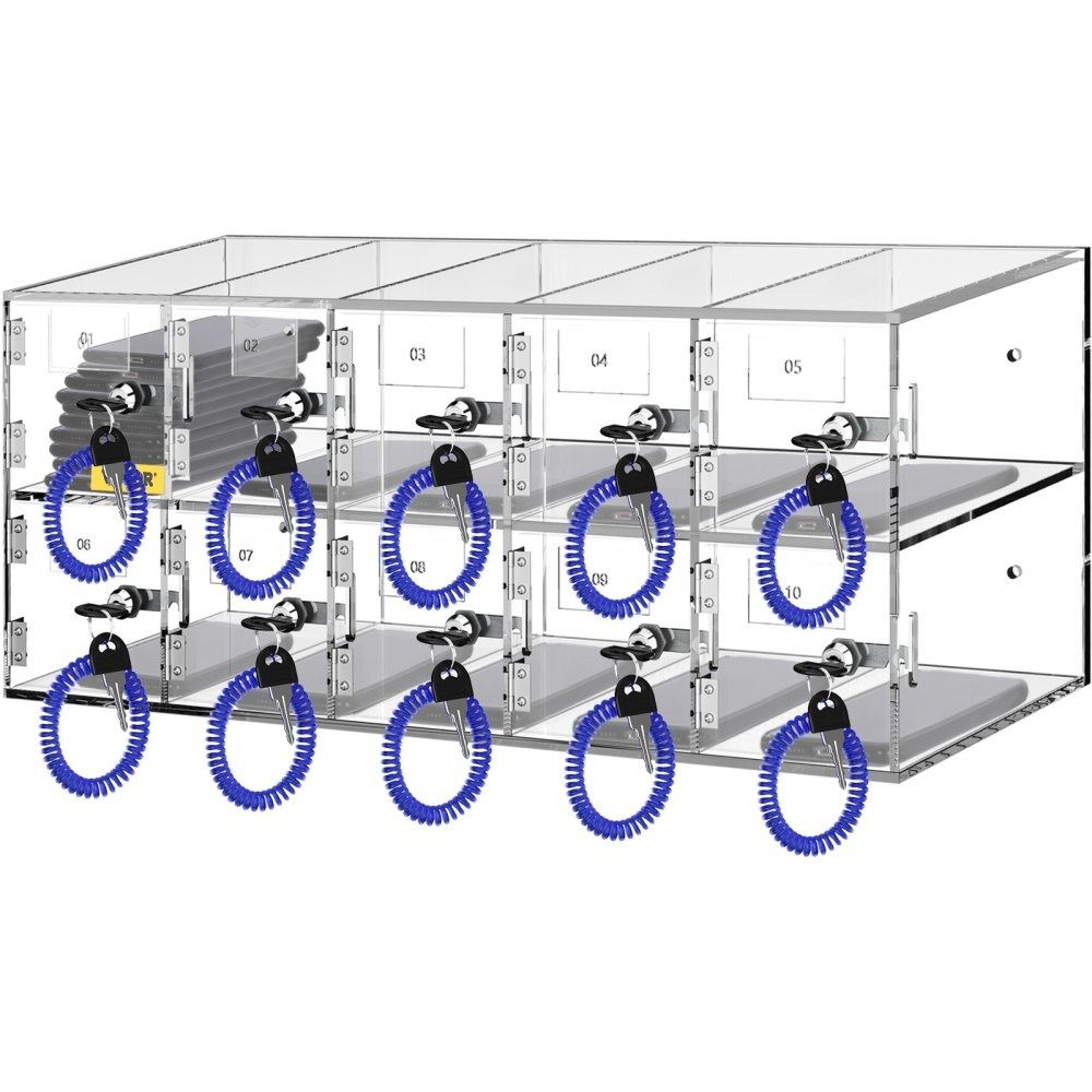 10 Slot Acrylic Cell Phone Locker With Locks Keys And Wall Mount Design 0