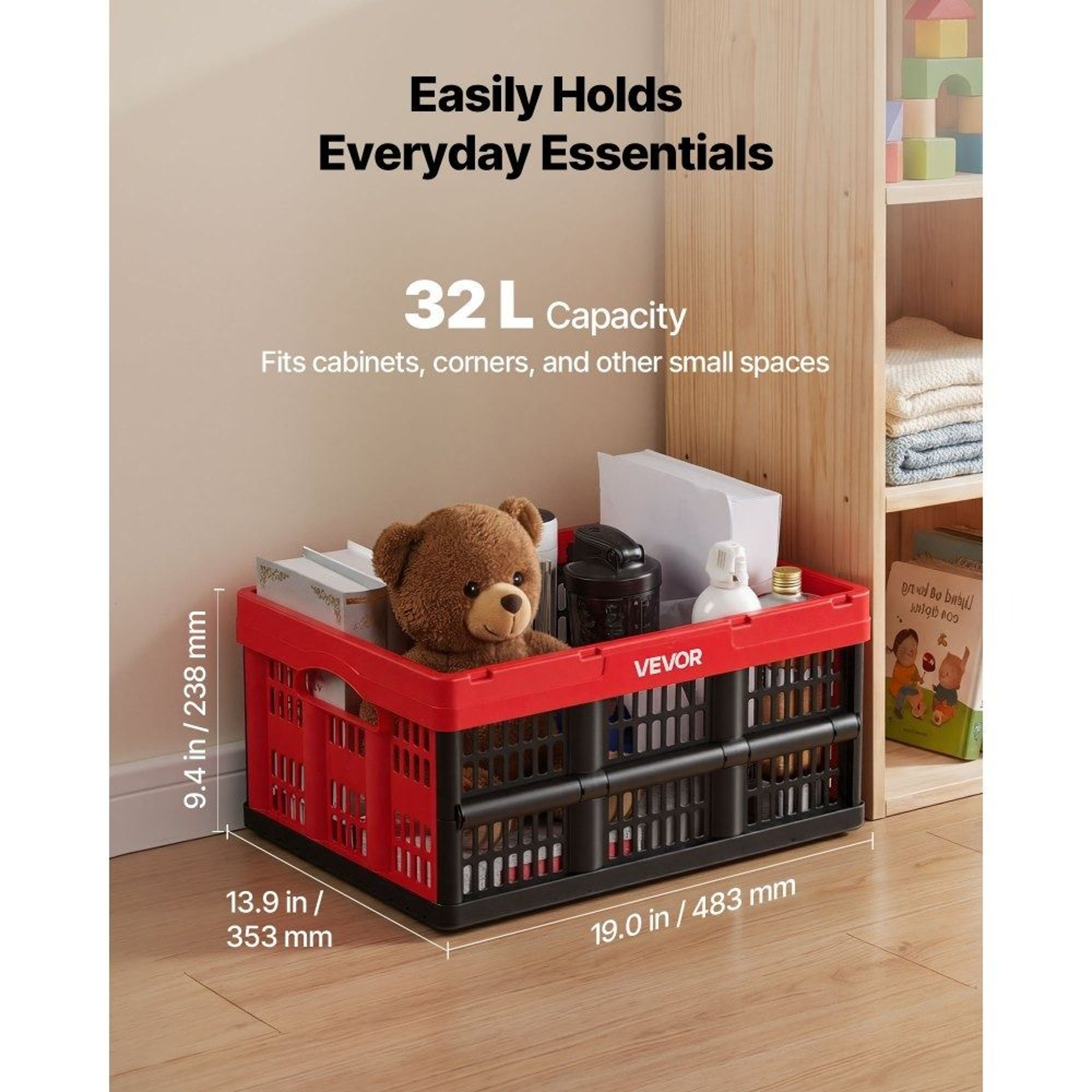 32L Collapsible Storage Bins 3 Pack Stackable Folding Crates With Handles 5