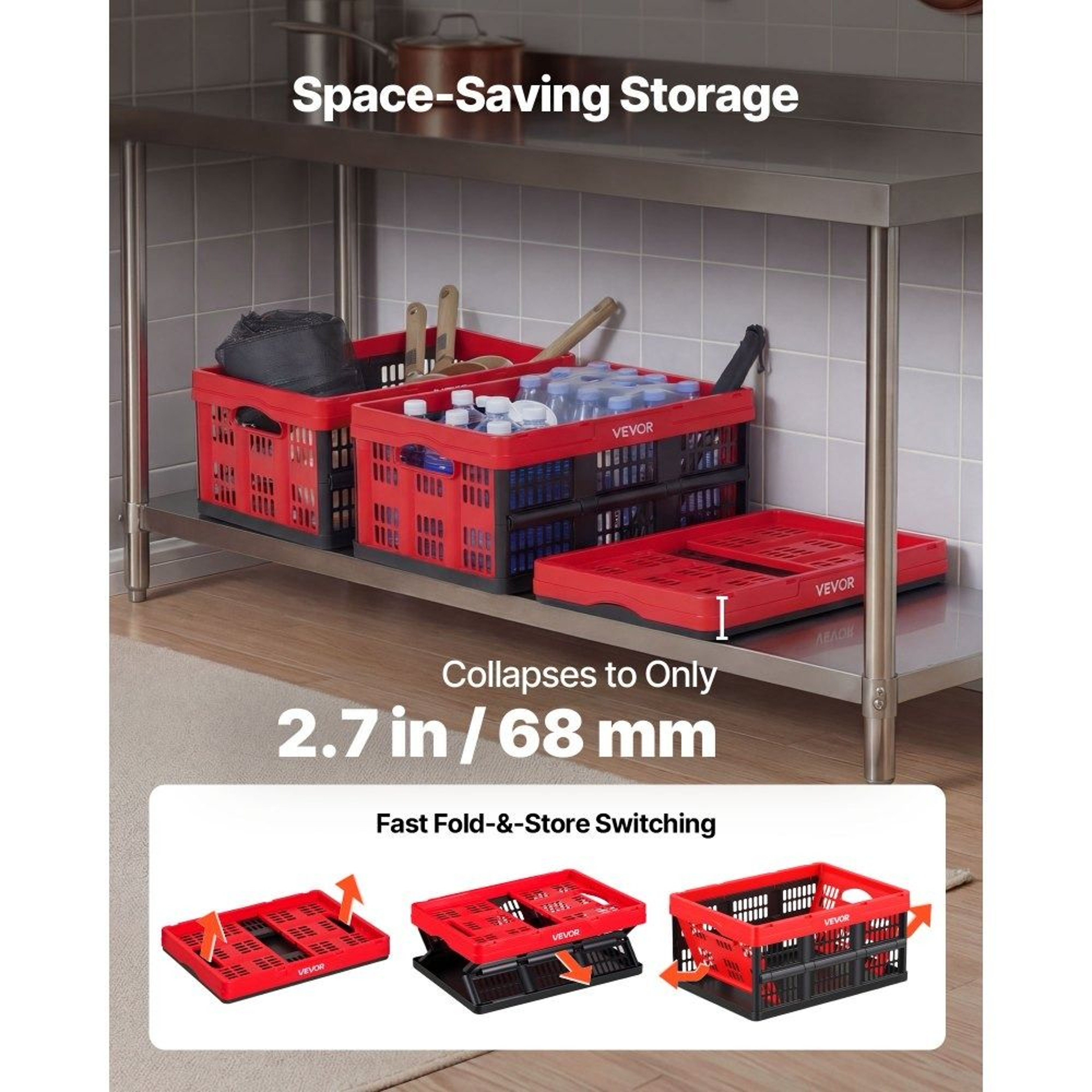 32L Collapsible Storage Bins 3 Pack Stackable Folding Crates With Handles 2