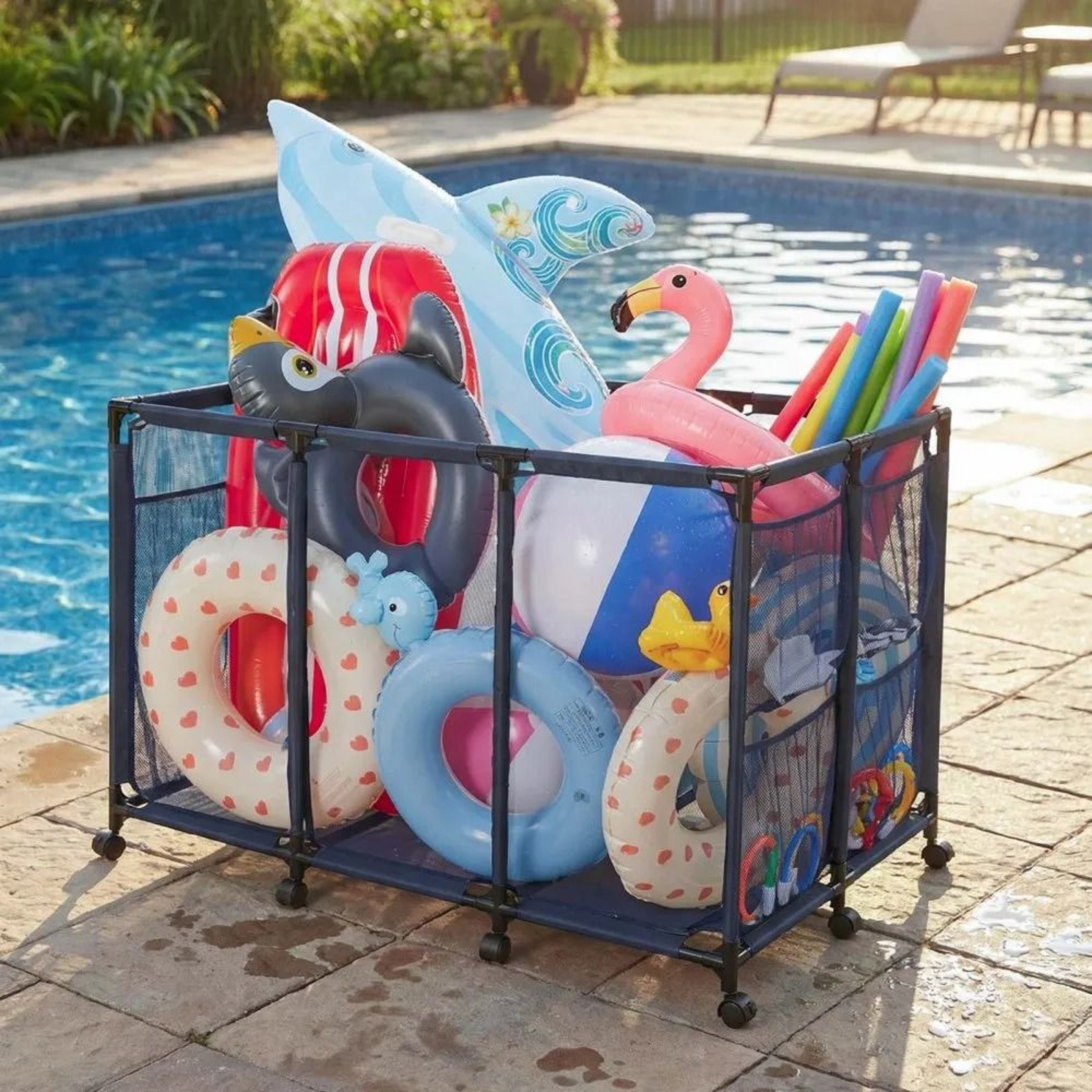 Rolling Pool Storage Bin Large Pool Float Storage Organizer With Wheels 6