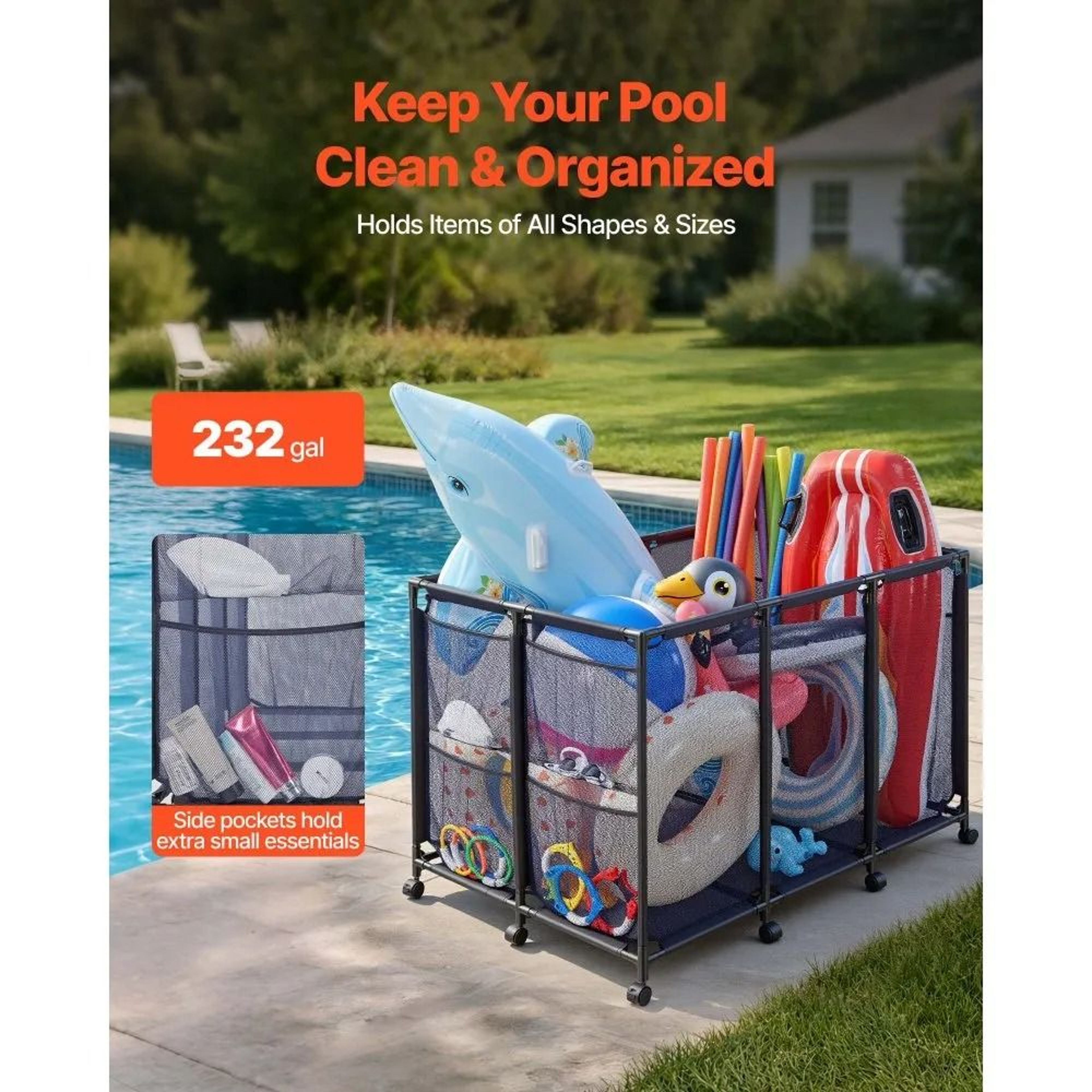 Rolling Pool Storage Bin Large Pool Float Storage Organizer With Wheels 1