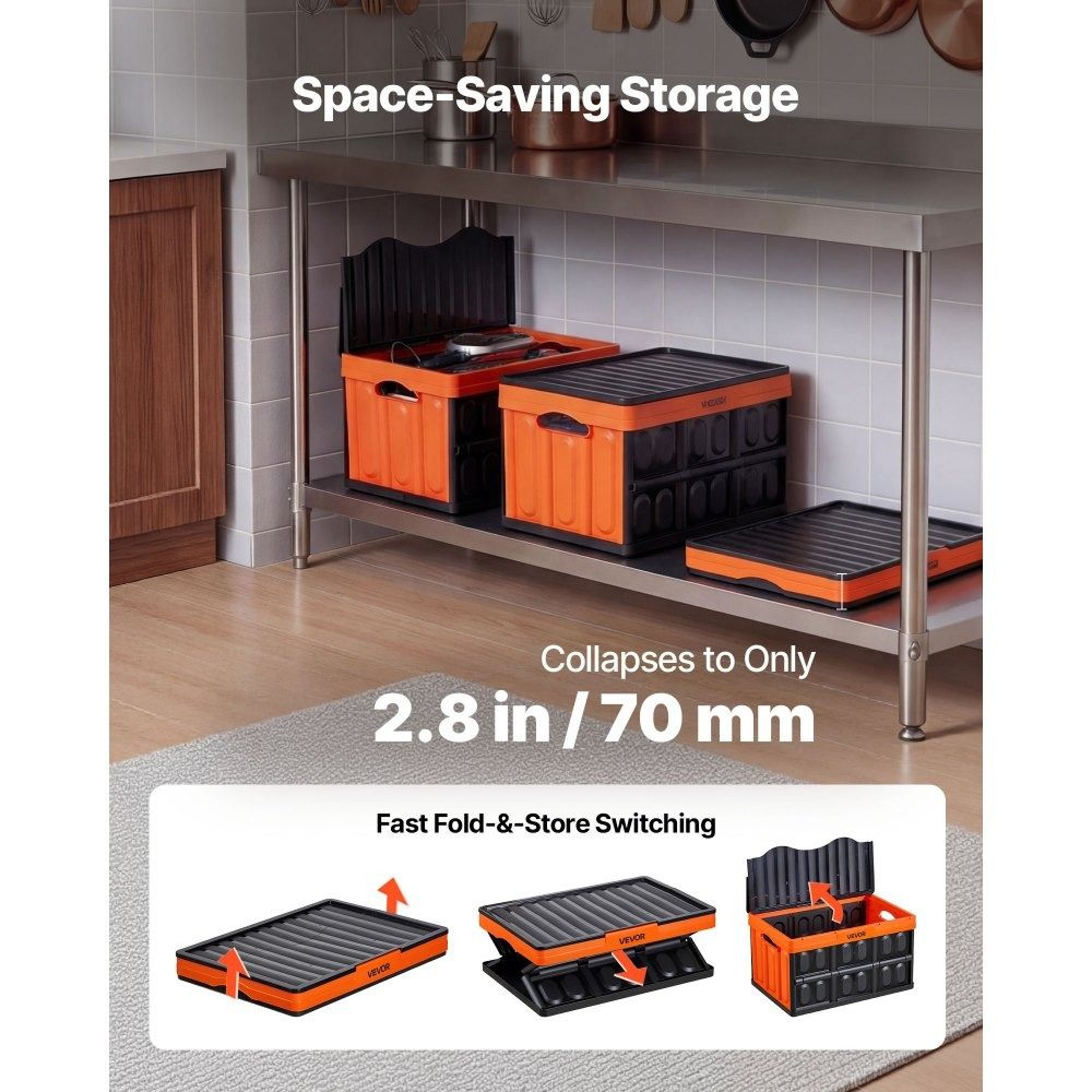45L Collapsible Storage Bins With Lids Stackable Folding Crates 4