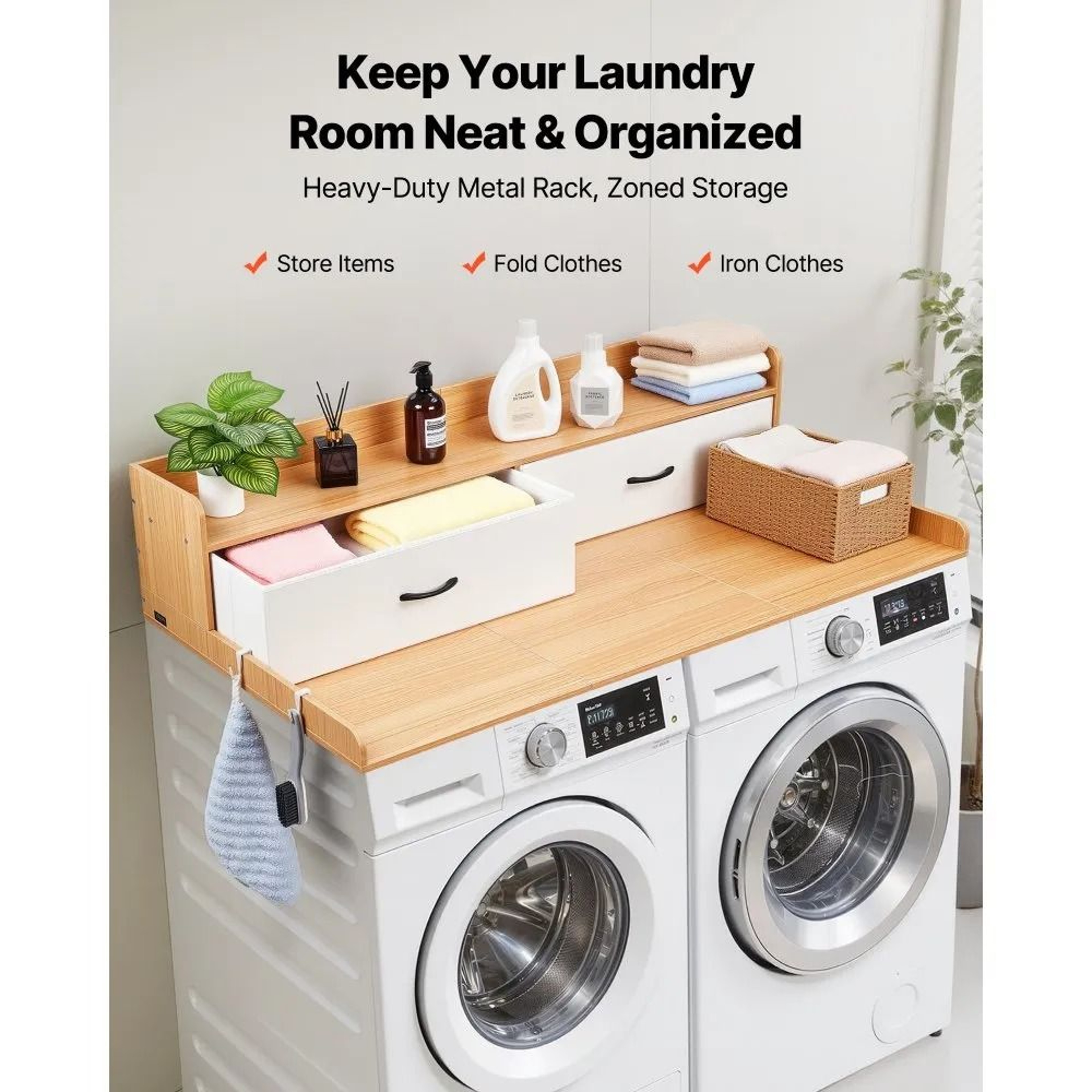 Washer Dryer Countertop With Shelf And Drawers Laundry Storage Topper 1