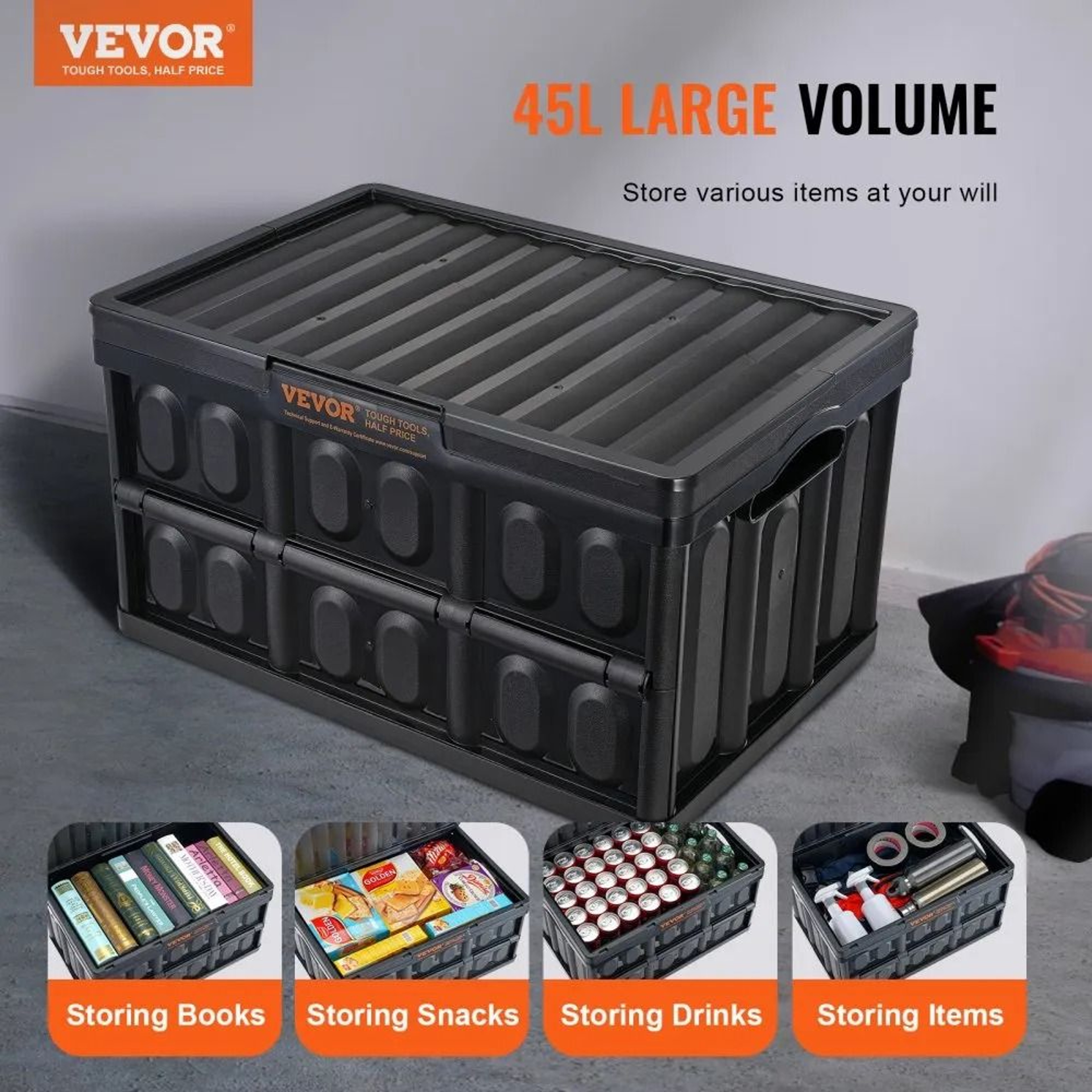 Collapsible Storage Bins With Lids 45L Stackable Folding Organizer Crates With Handles 1