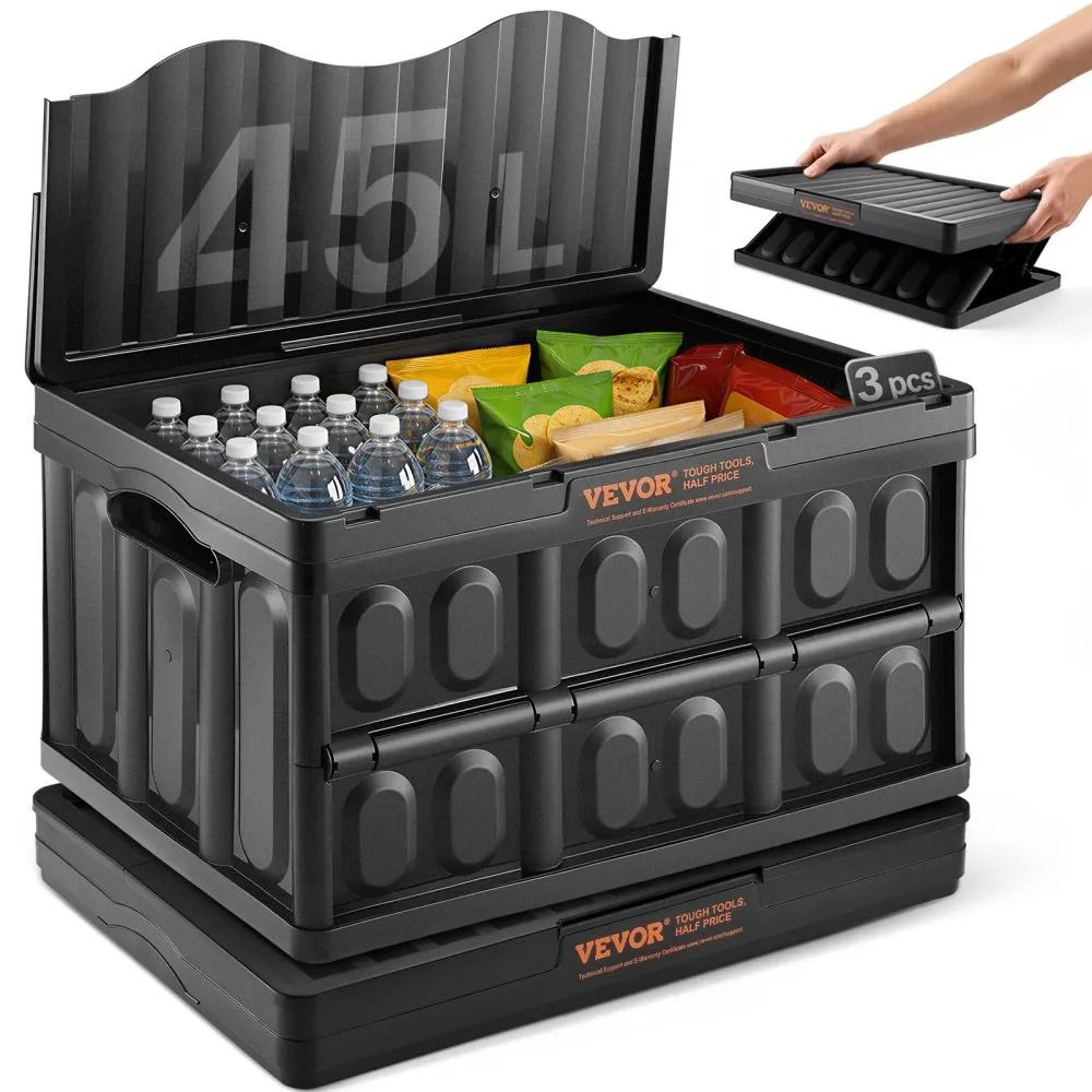 Collapsible Storage Bins With Lids 45L Stackable Folding Organizer Crates With Handles 0
