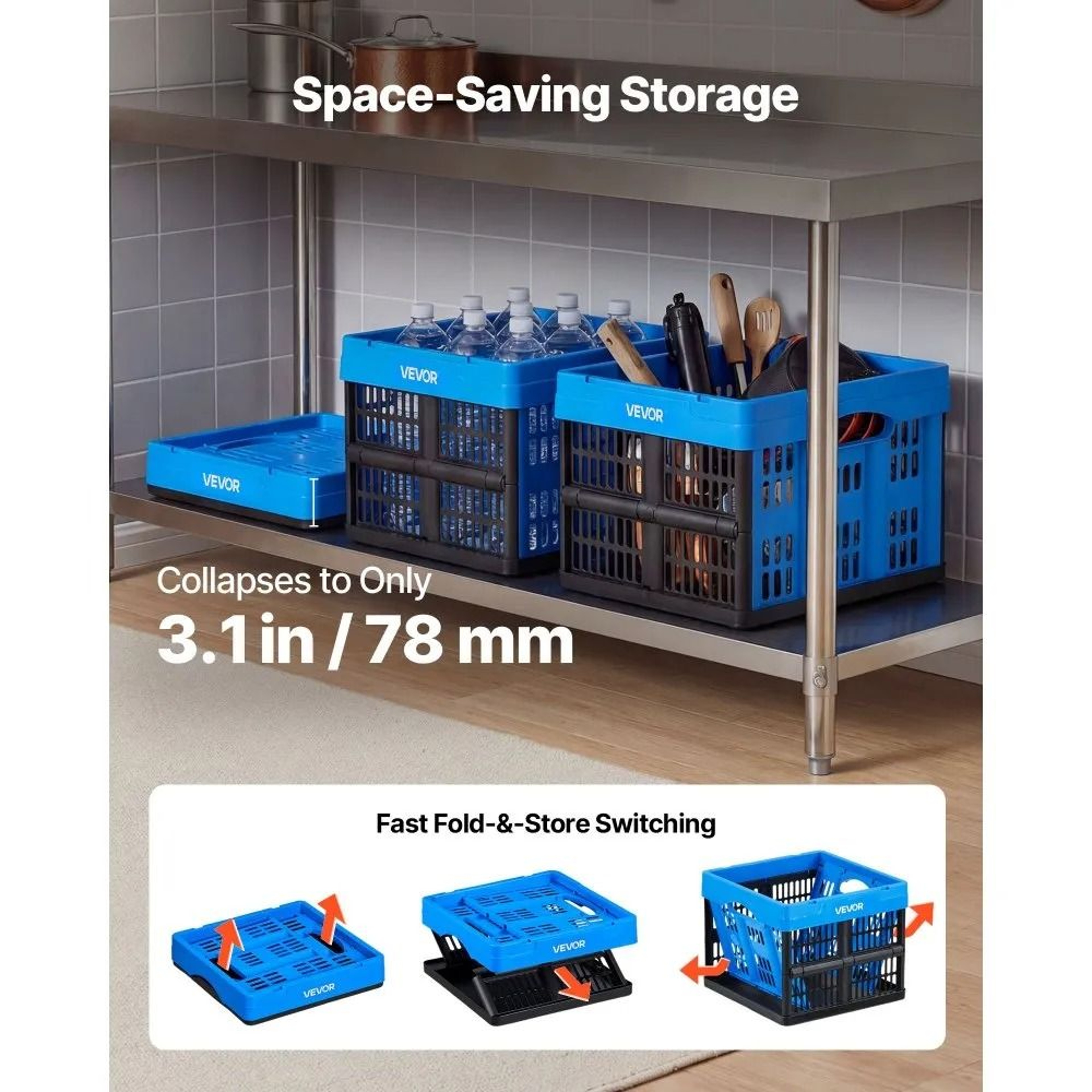 25L Collapsible Storage Bins 3 Pack Stackable Folding Storage Crates With Handles 4