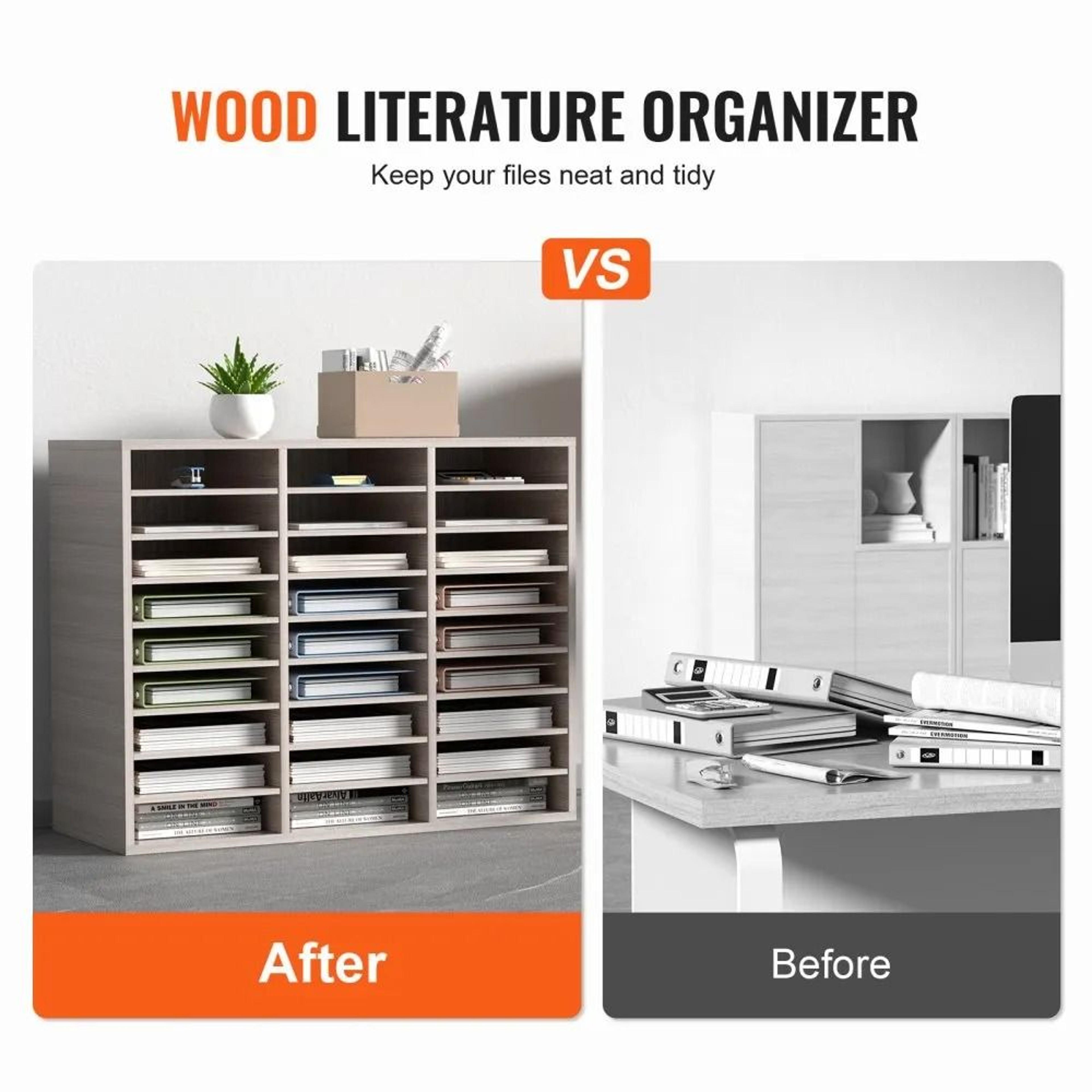 27 Slot Wood Literature Organizer Adjustable File Sorter For Office And School Storage 3
