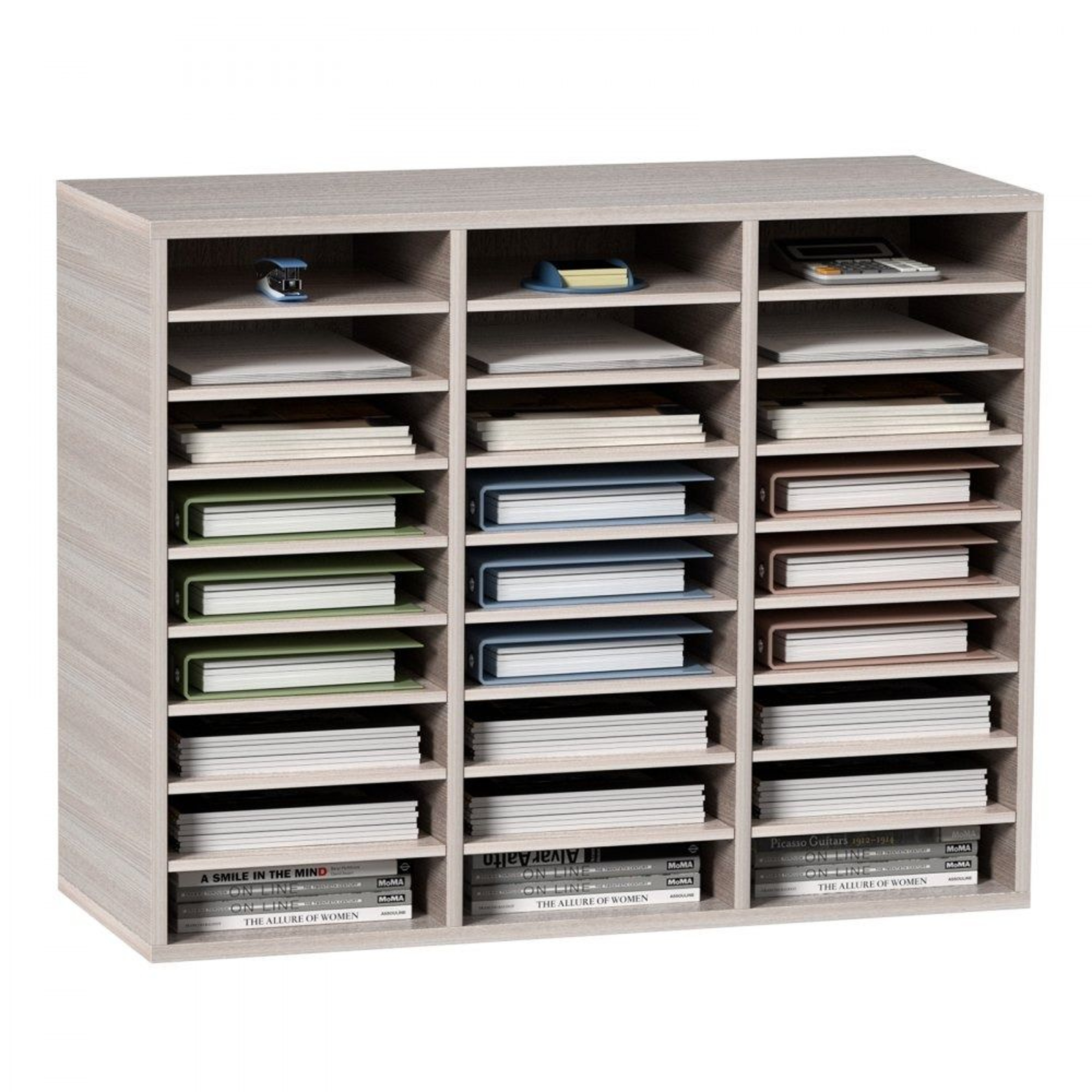 27 Slot Wood Literature Organizer Adjustable File Sorter For Office And School Storage 0