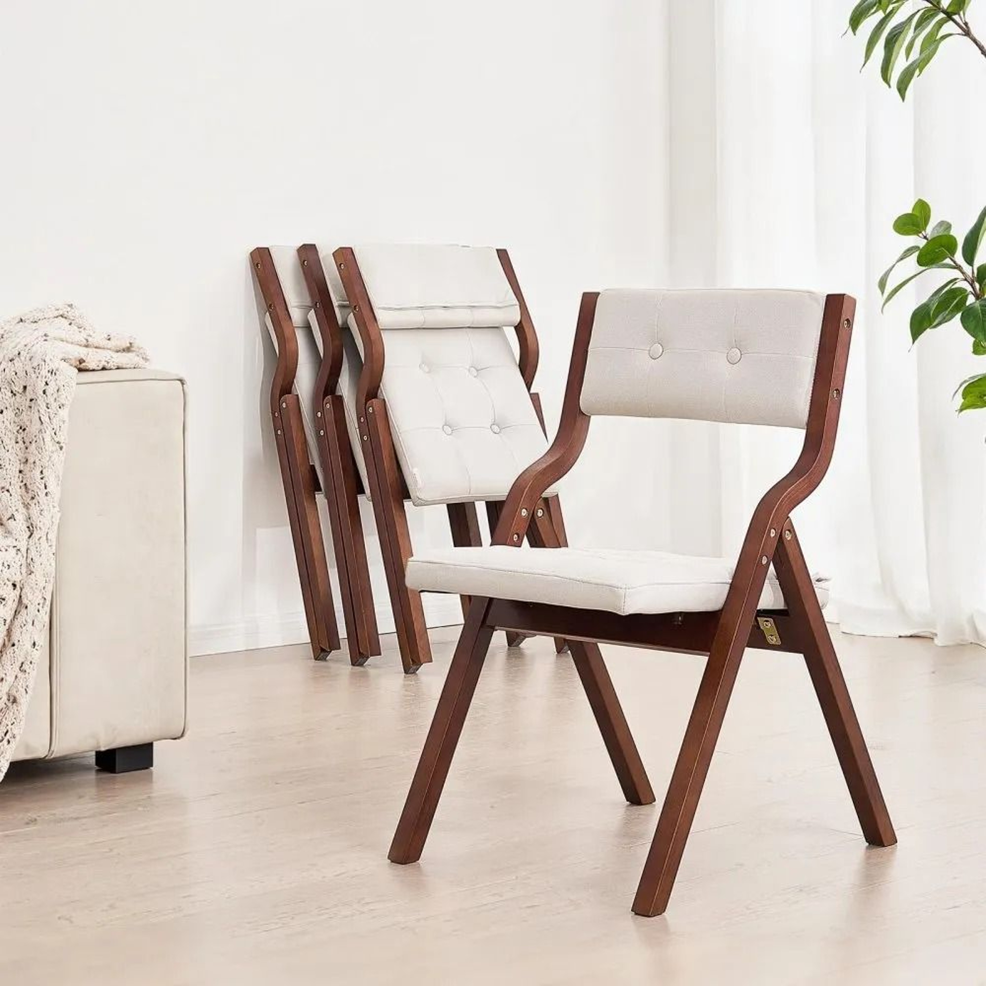 Wooden Folding Chairs With Cushion Set Of 2 Padded Foldable Dining Chairs 6