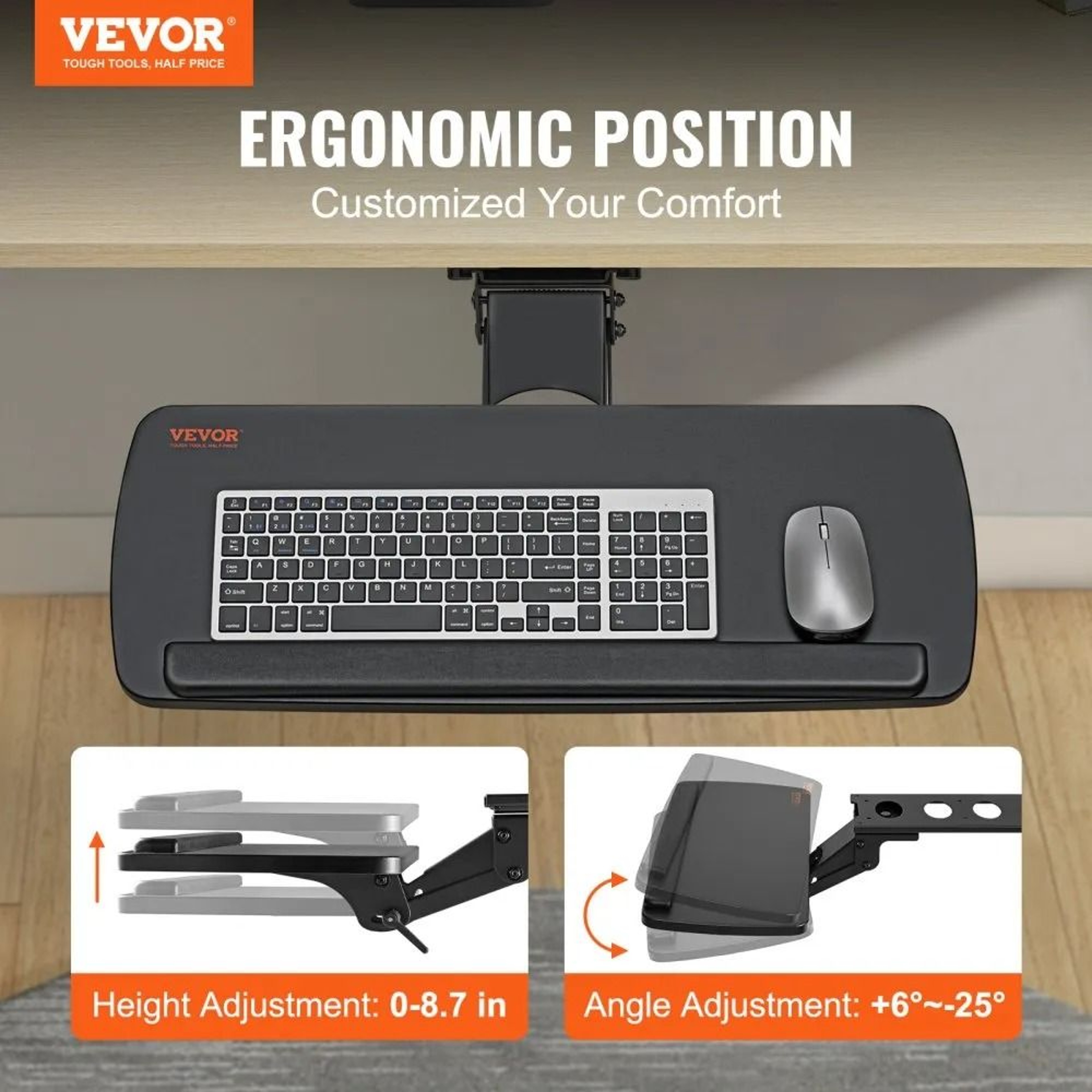 Adjustable Under Desk Keyboard Tray With Ergonomic Slide Out Design 2