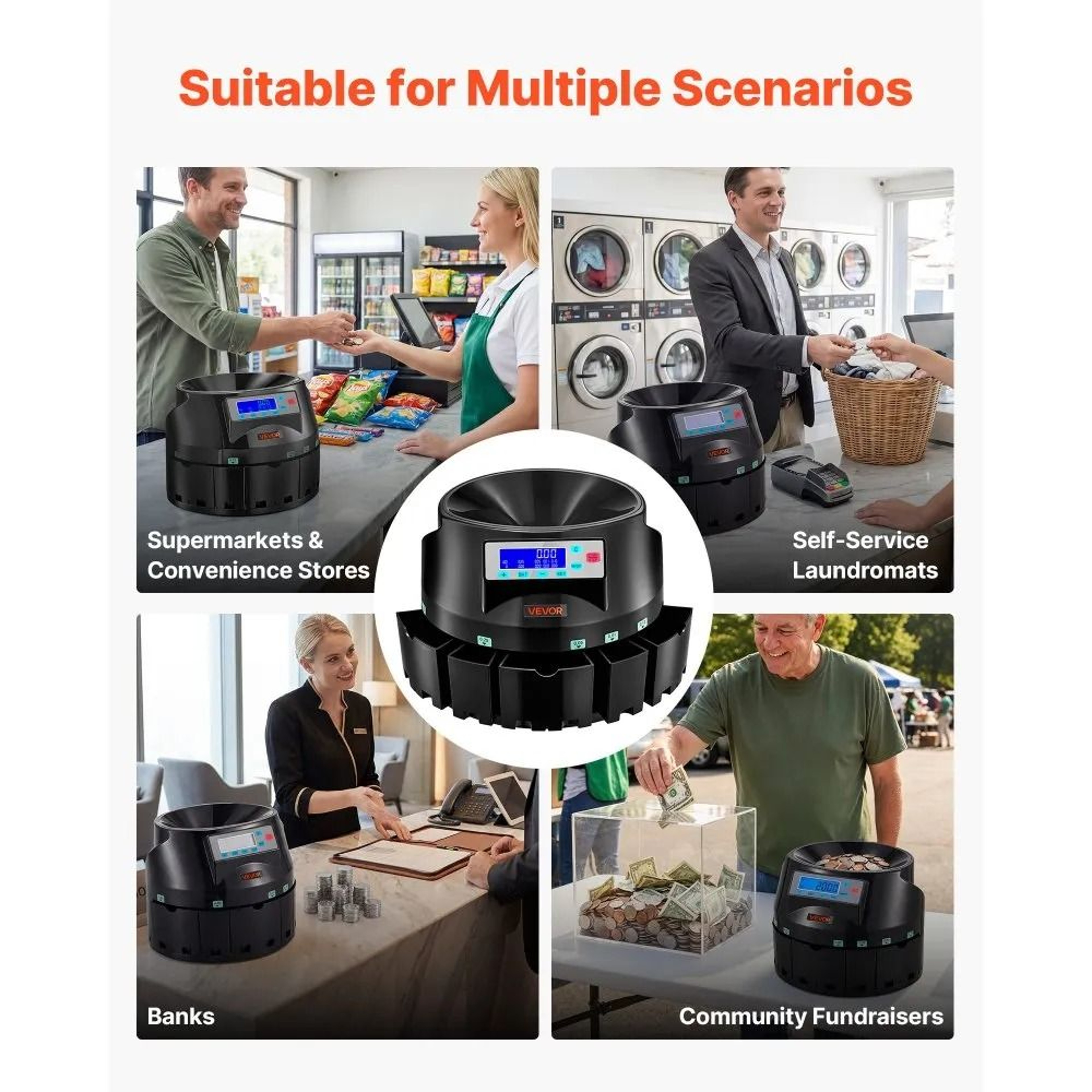 5 Denominations Coin Counter Machine With LCD Display And 1500 Coin Hopper 2