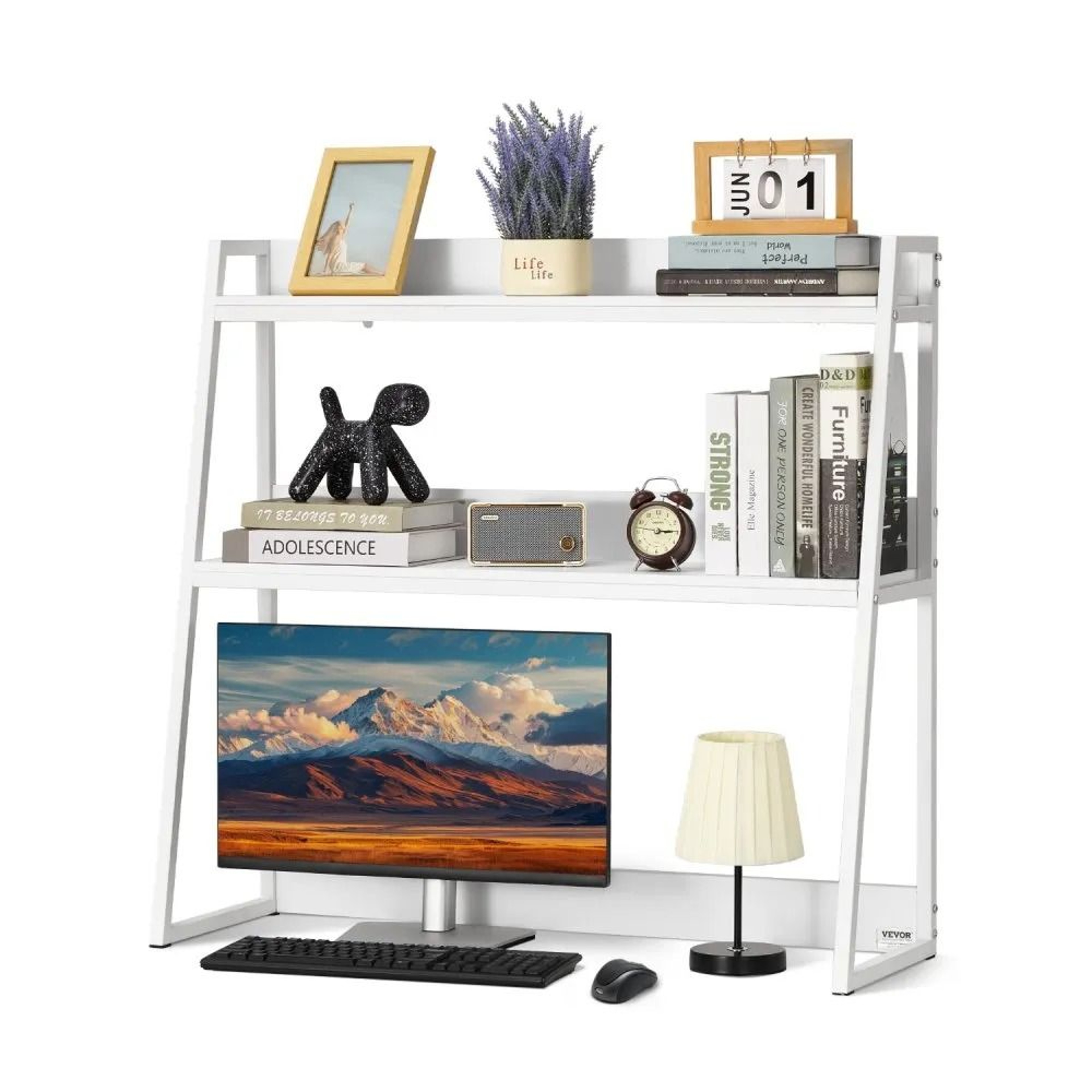 Desktop Bookshelf 2 Tier Desk Organizer Storage Shelf Hutch For Office Home Dorm 0