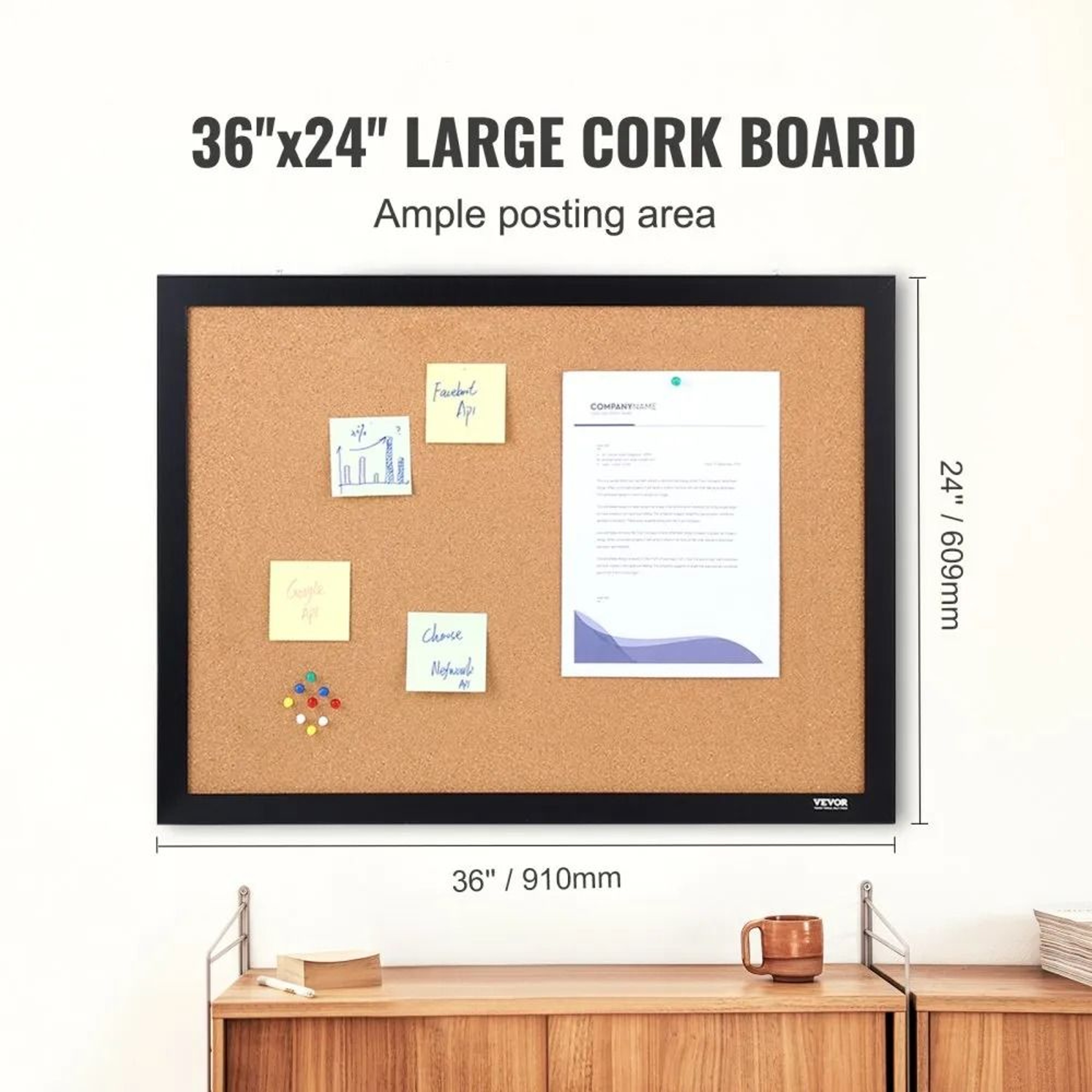 36x24 Inch Cork Board Bulletin Board With MDF Frame For Office Home School 5