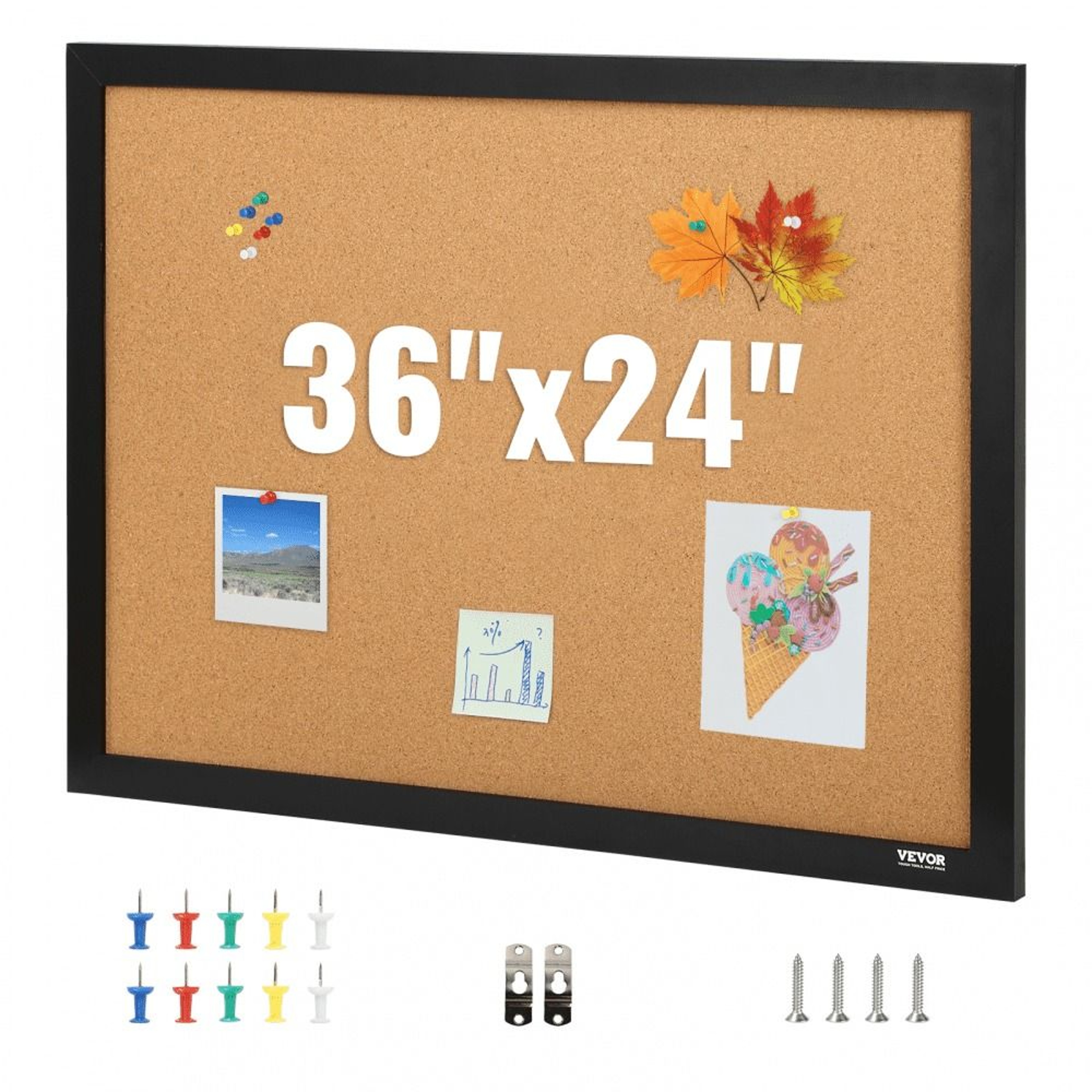 36x24 Inch Cork Board Bulletin Board With MDF Frame For Office Home School 0