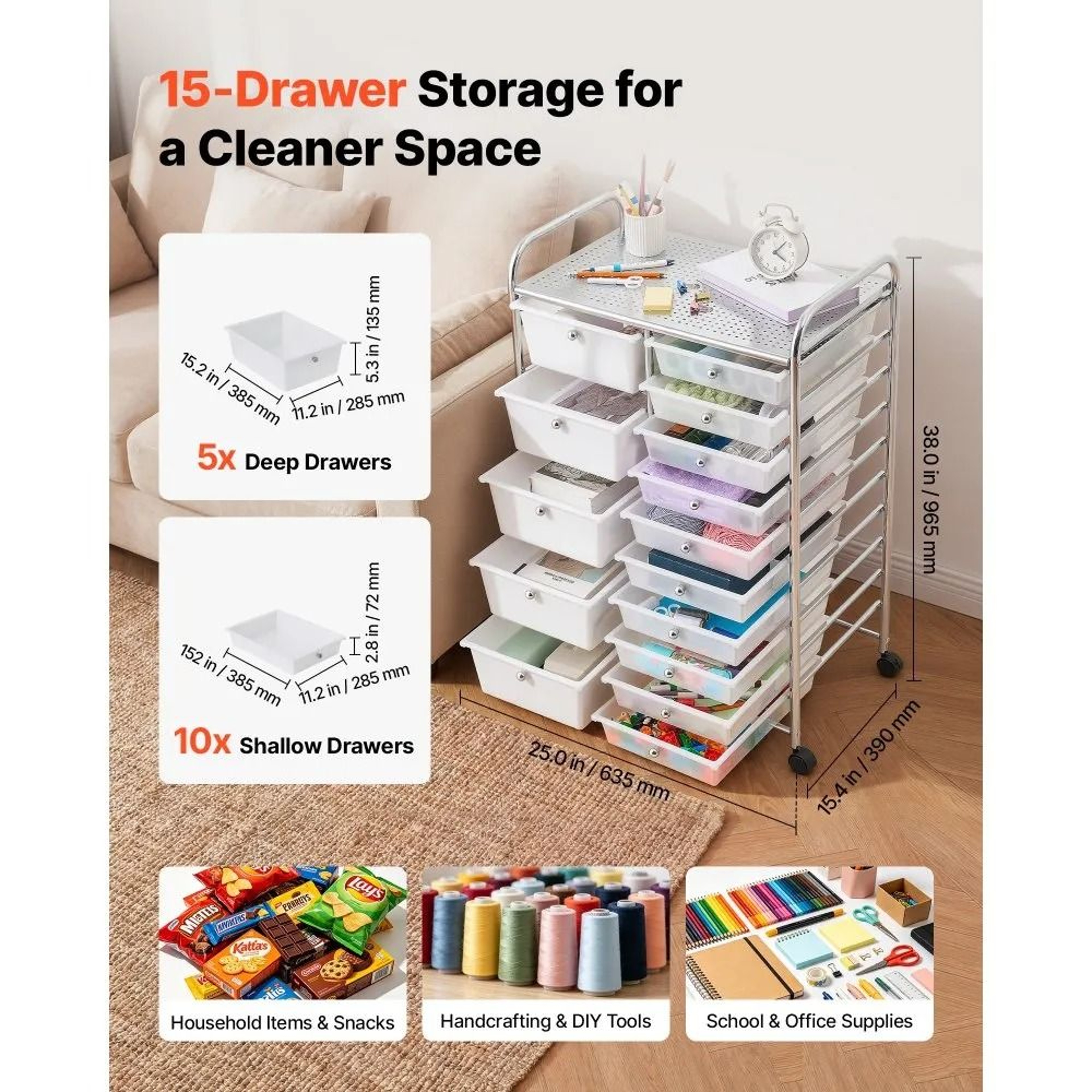 15 Drawer Rolling Cart Storage Organizer With Steel Frame 1