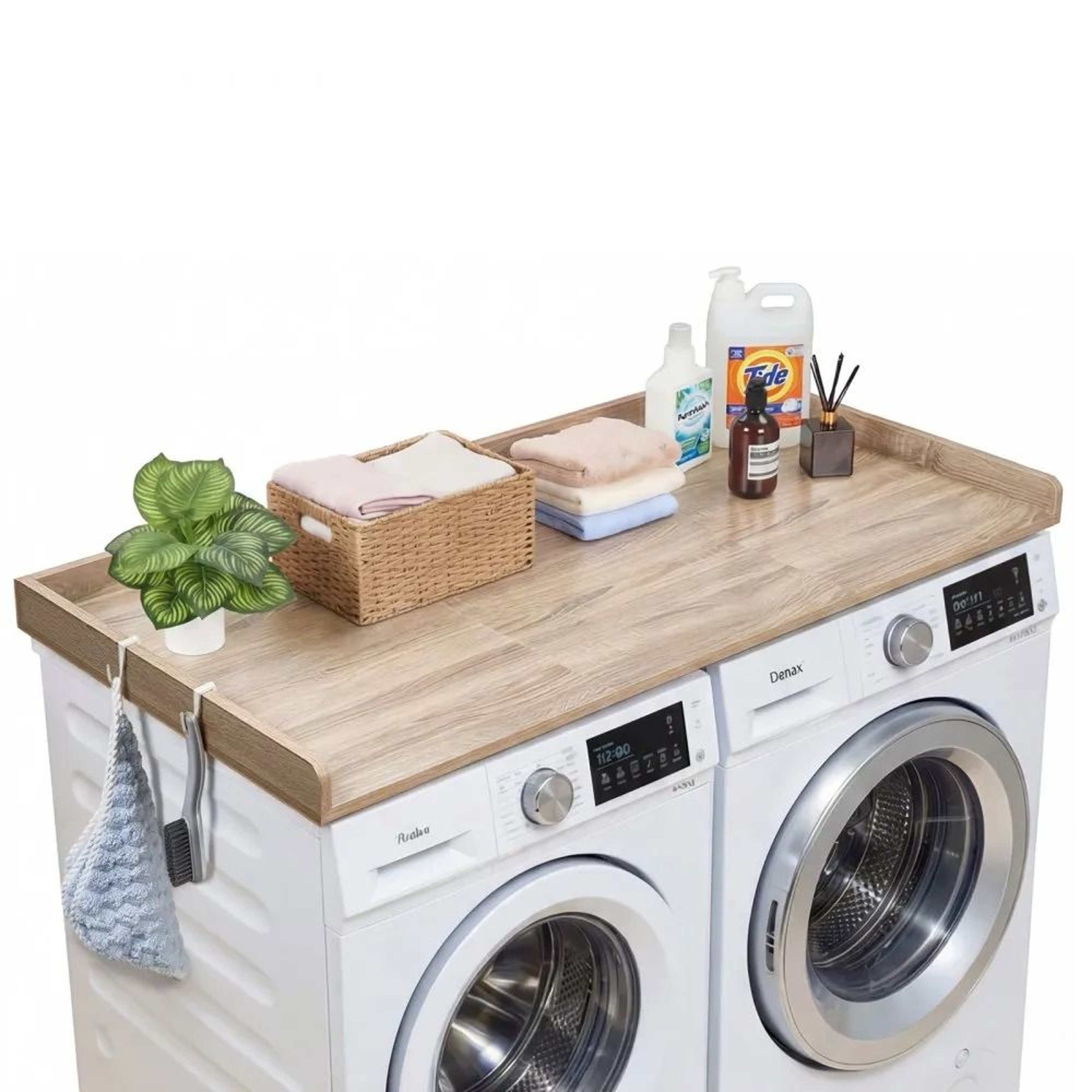 Washer Dryer Countertop 54 Inch Wooden Laundry Topper With Storage Edge 0