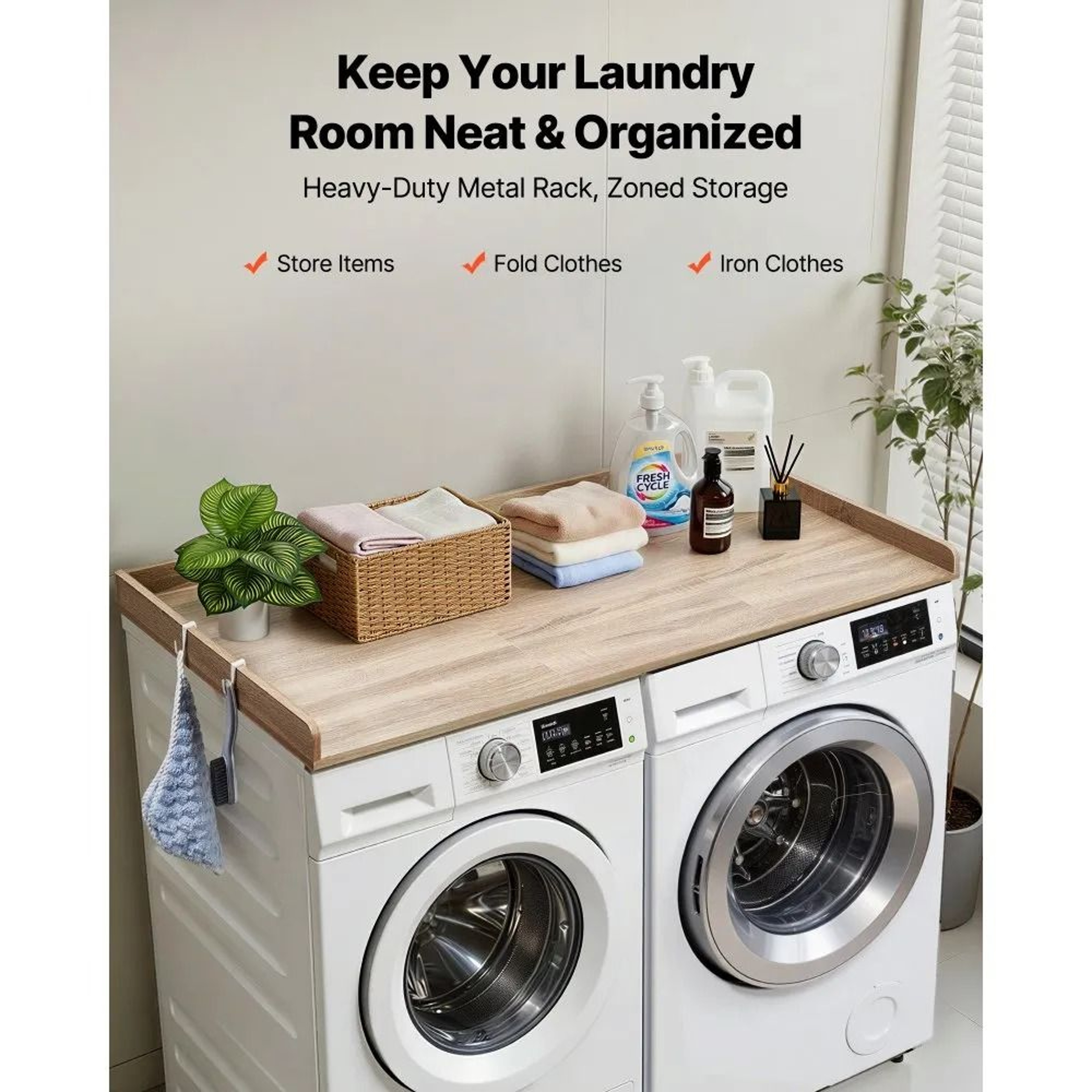Washer Dryer Countertop 54 Inch Wooden Laundry Topper With Storage Edge 1