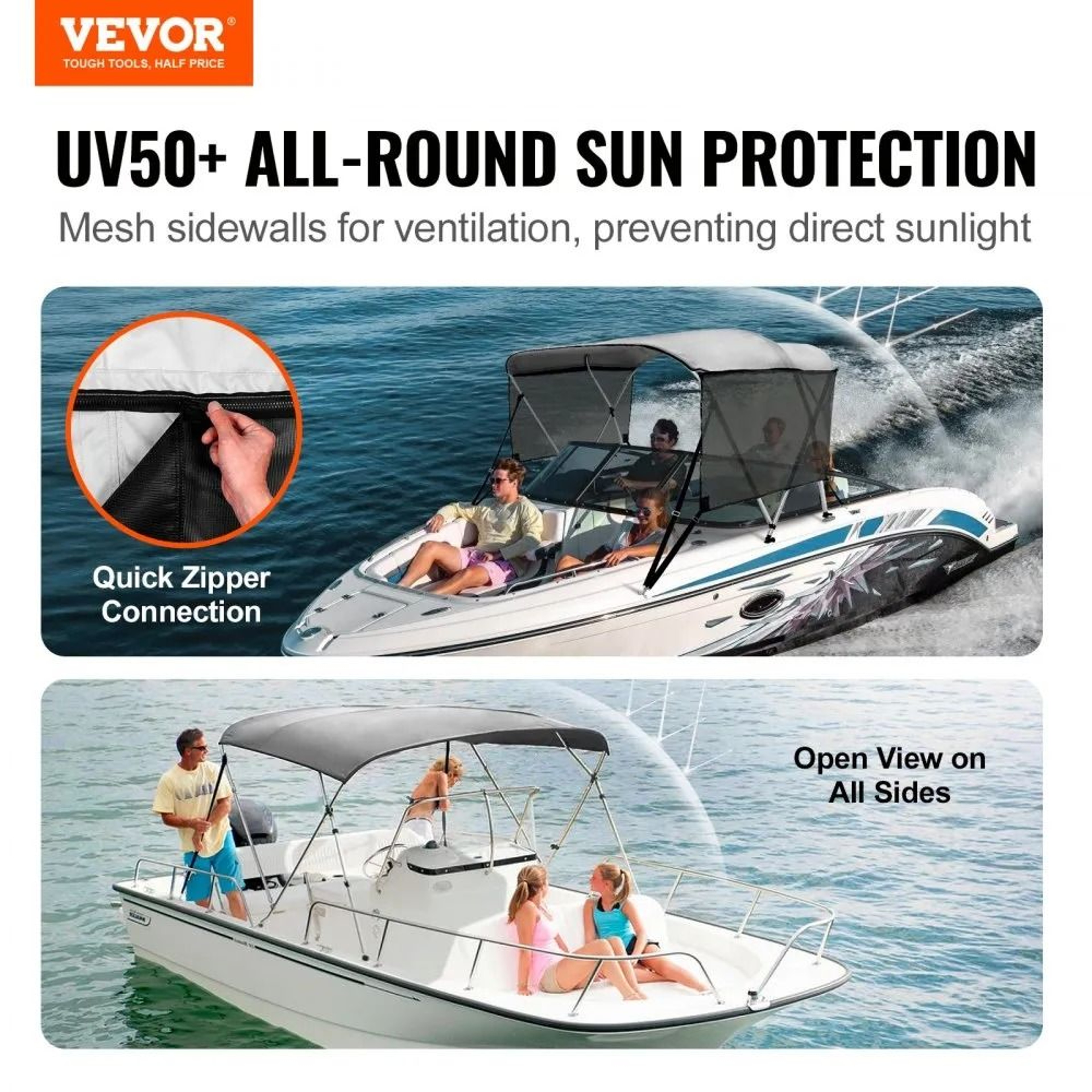 3 Bow Bimini Top Boat Cover With Mesh Sidewalls 600D Canopy 1