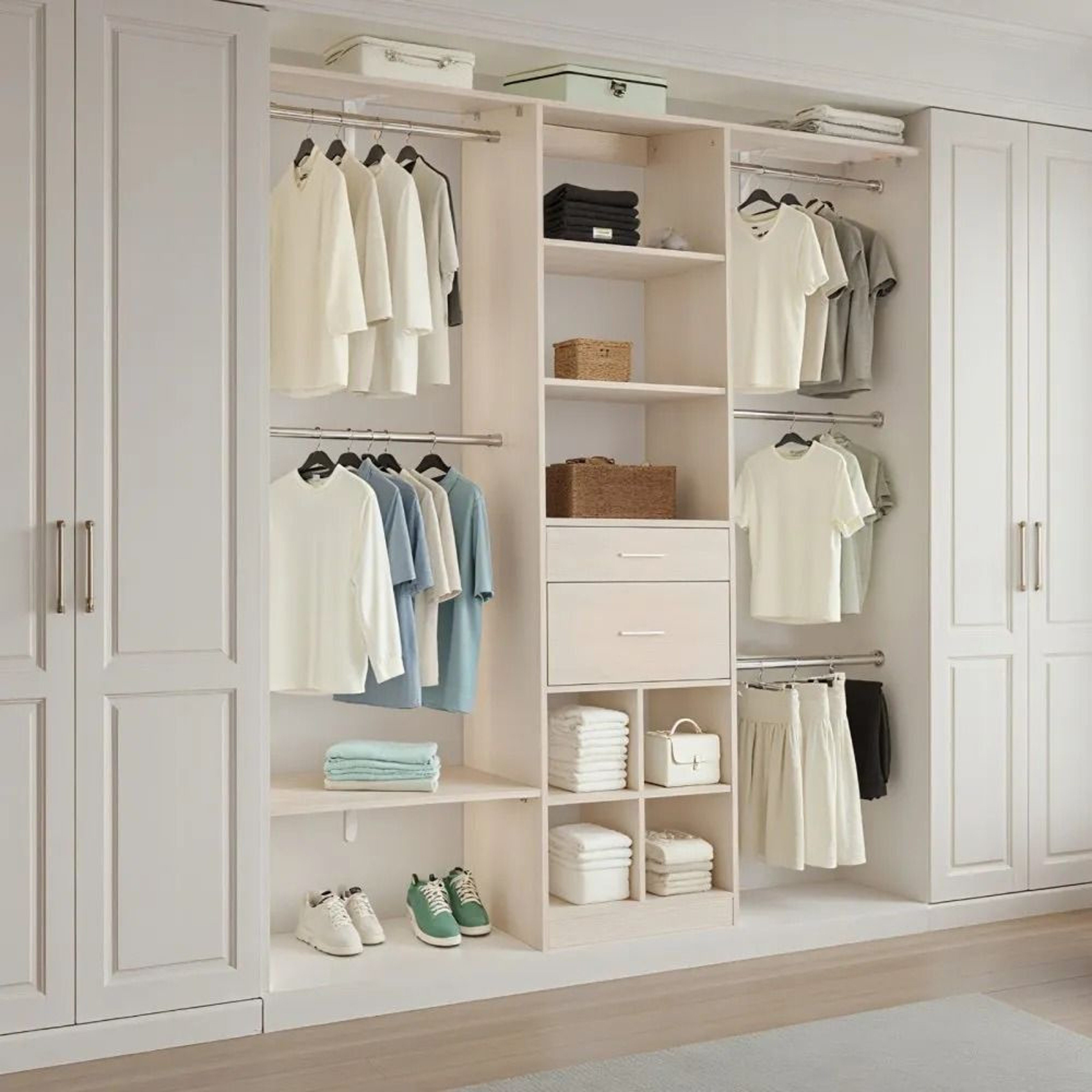 Adjustable Wooden Closet System With Drawers Storage Organizer 5