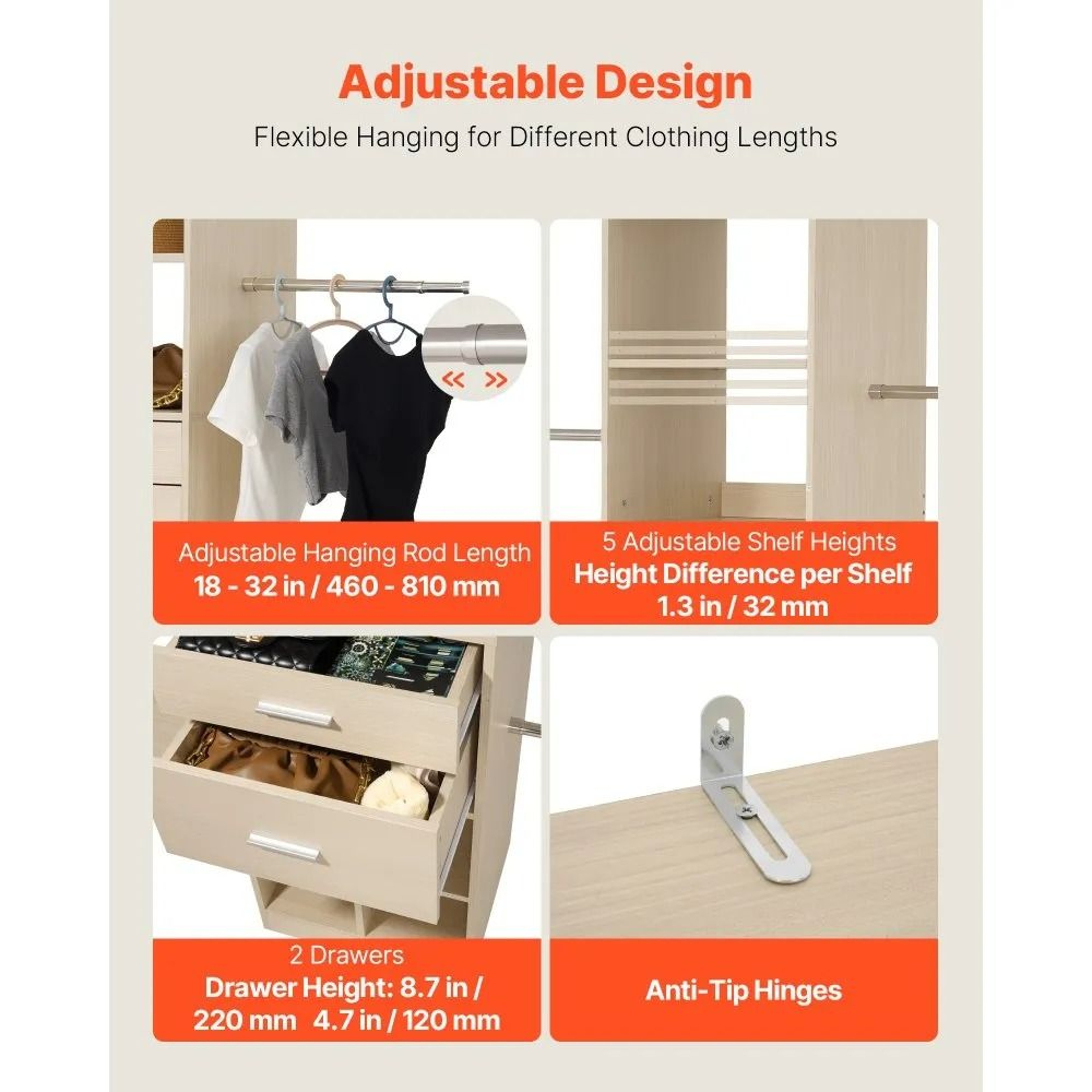 Adjustable Wooden Closet System With Drawers Storage Organizer 1