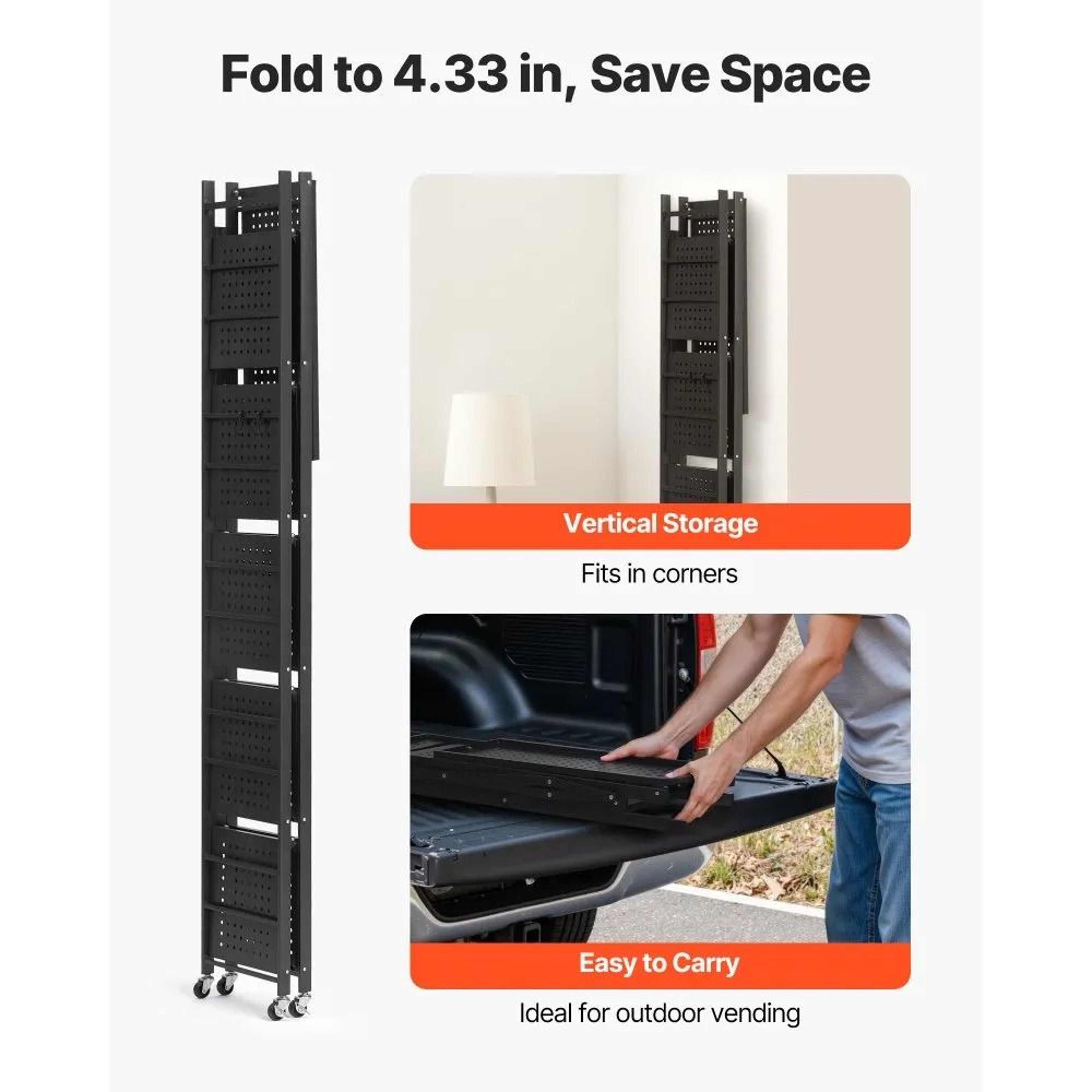 6 Tier Foldable Storage Shelf With Wheels Portable Metal Rack 5