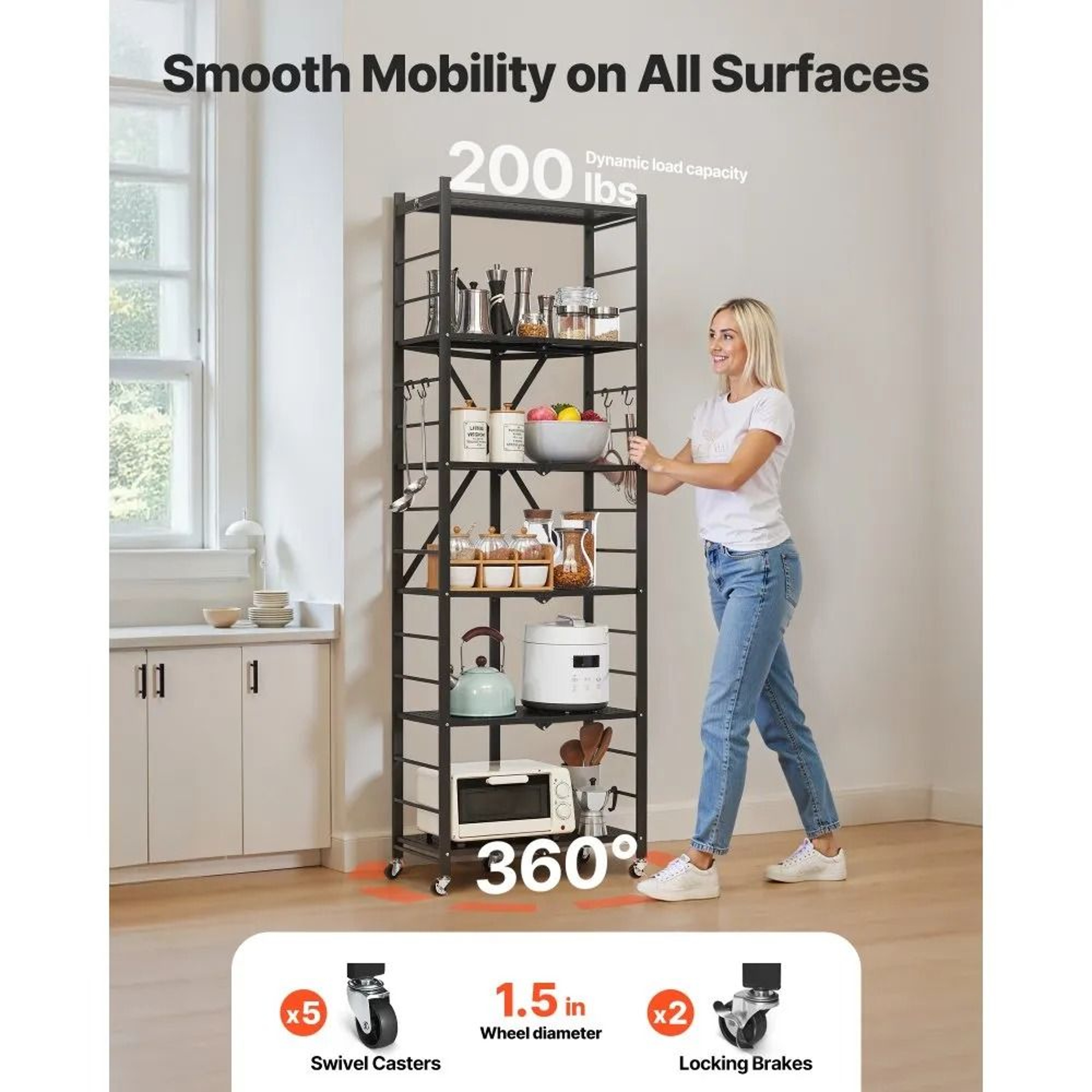 6 Tier Foldable Storage Shelf With Wheels Portable Metal Rack 1