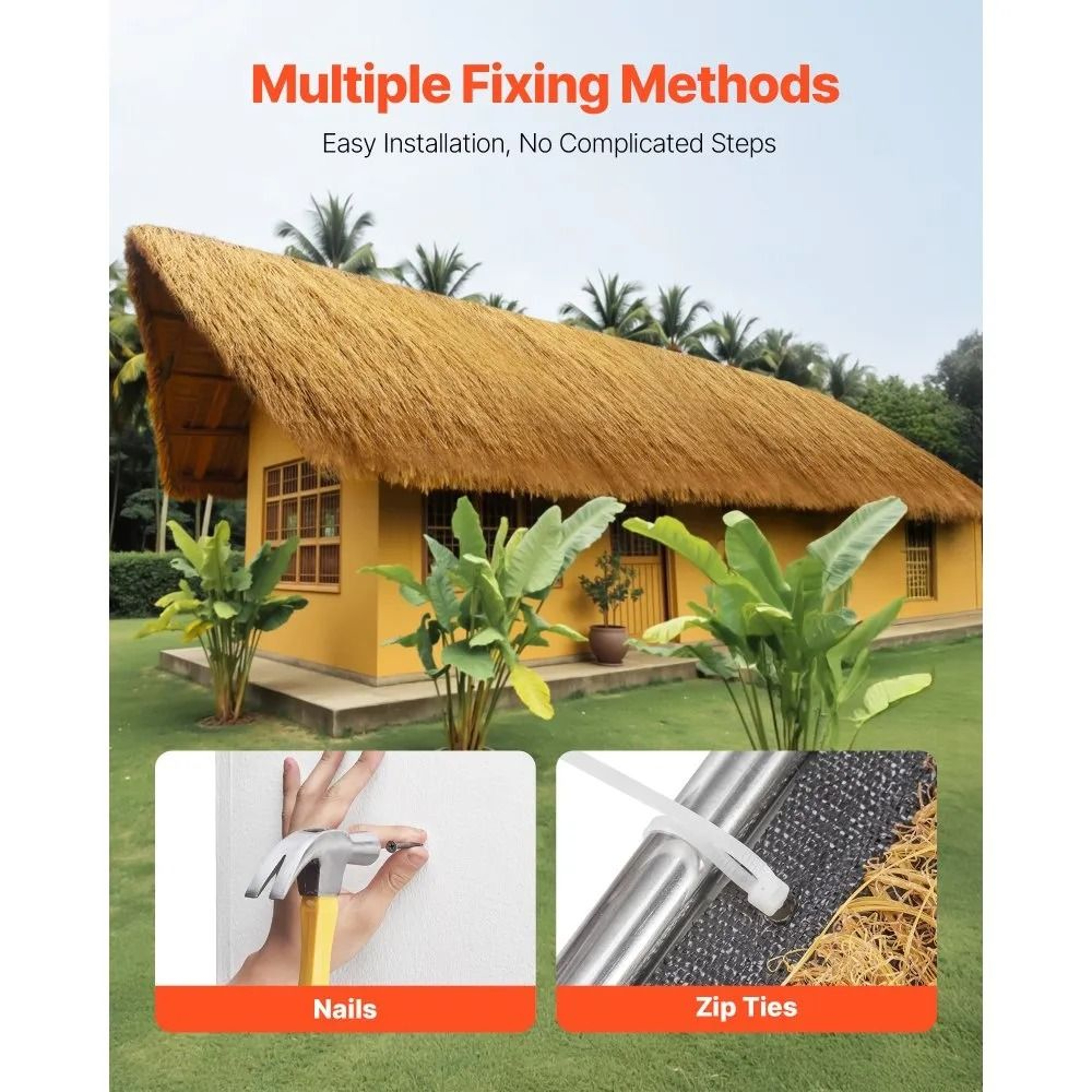 Artificial Thatch Roof Roll Waterproof Tiki Hut Roofing For Tropical Decor 3