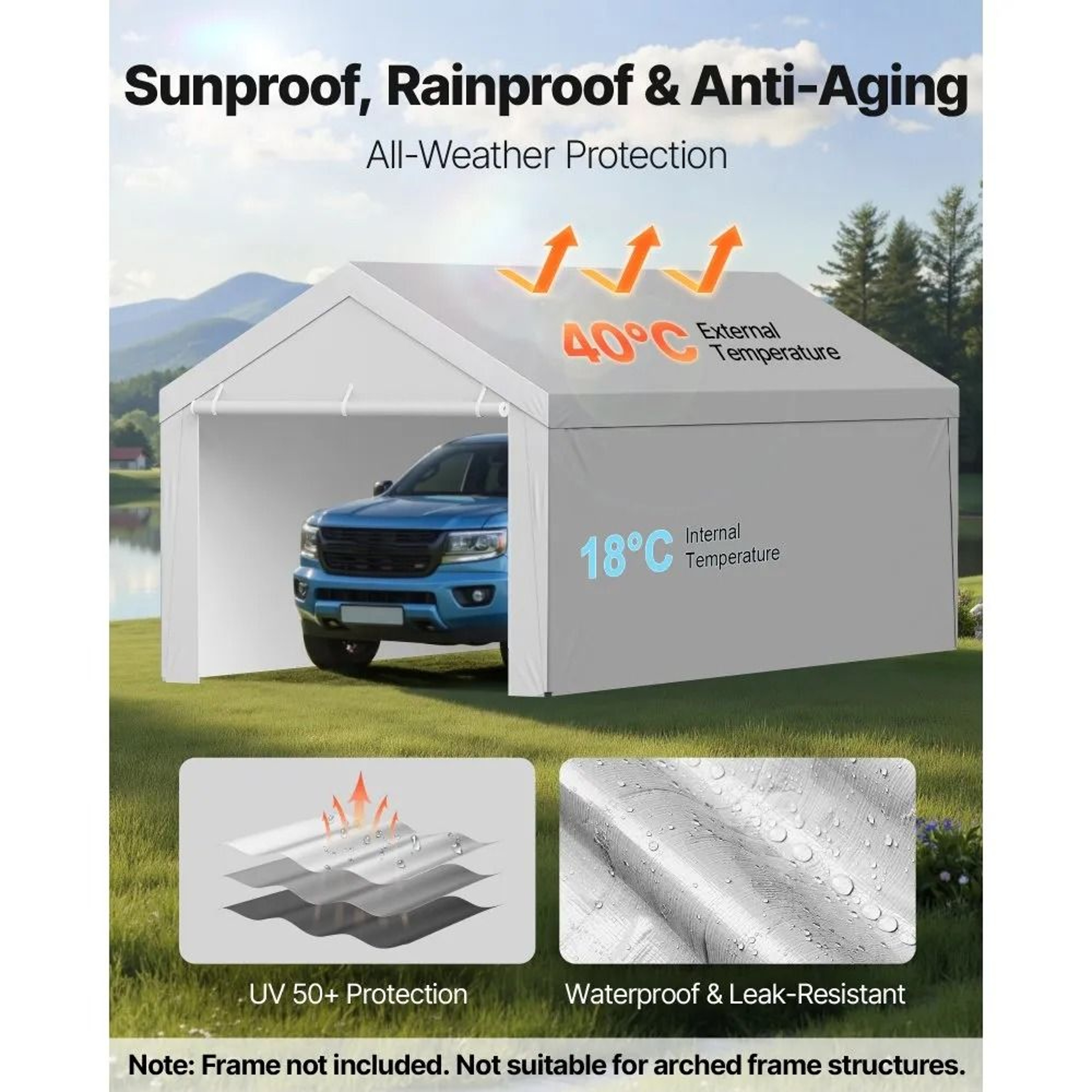 13 X 20 Ft Carport Replacement Canopy Cover Waterproof Outdoor Shelter Tarp 4