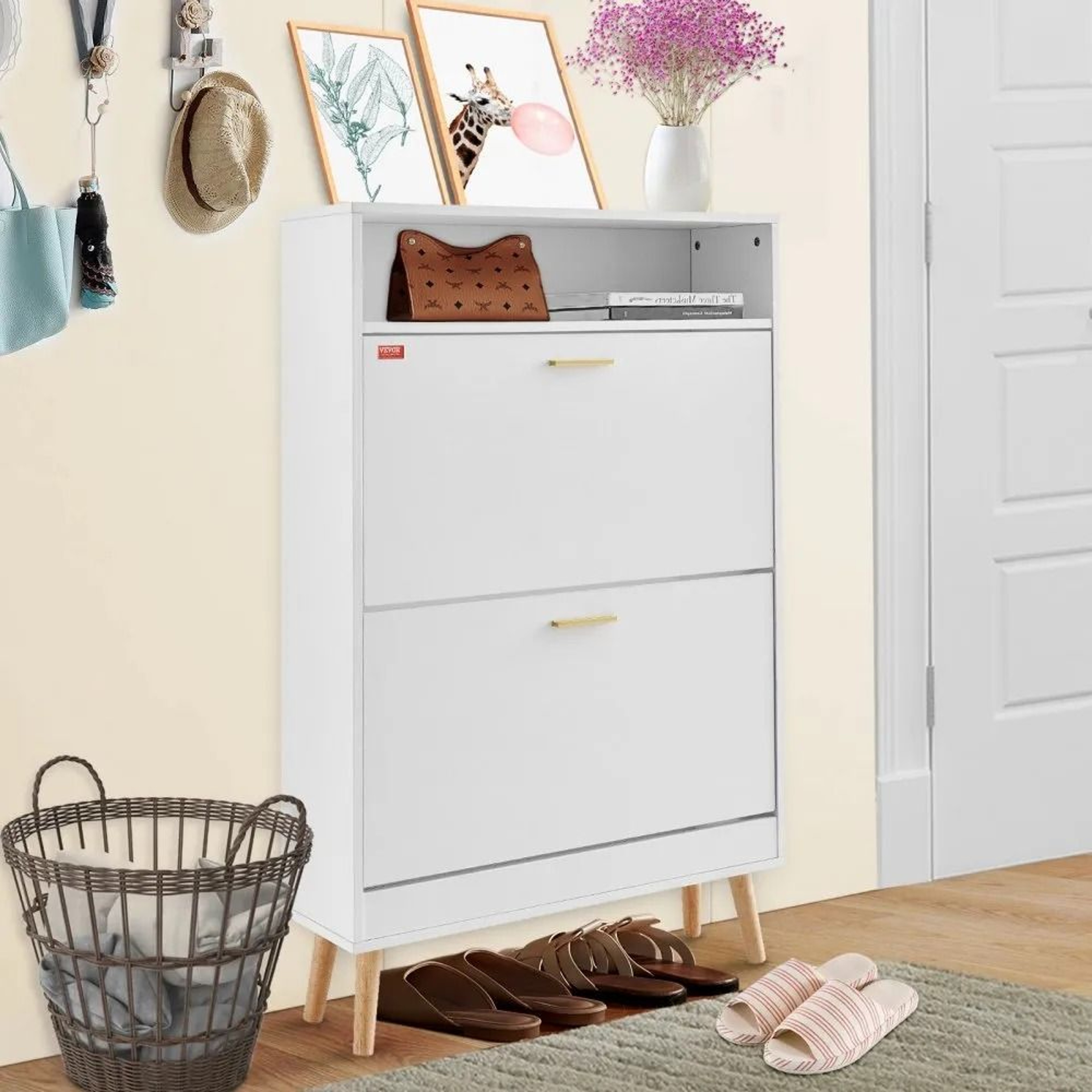 Shoe Cabinet With 2 Flip Drawers Stylish Entryway Shoe Storage Organizer 6