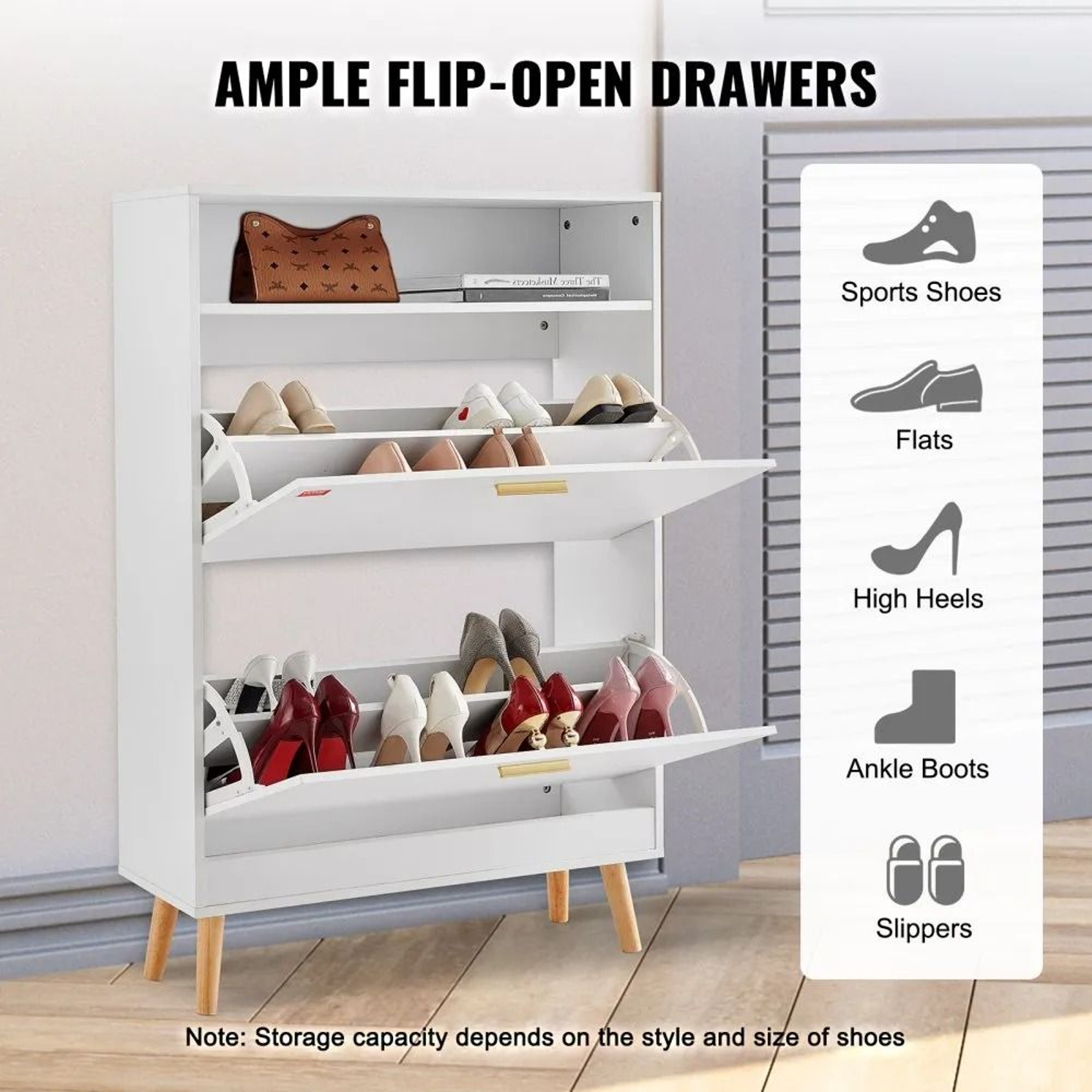 Shoe Cabinet With 2 Flip Drawers Stylish Entryway Shoe Storage Organizer 5