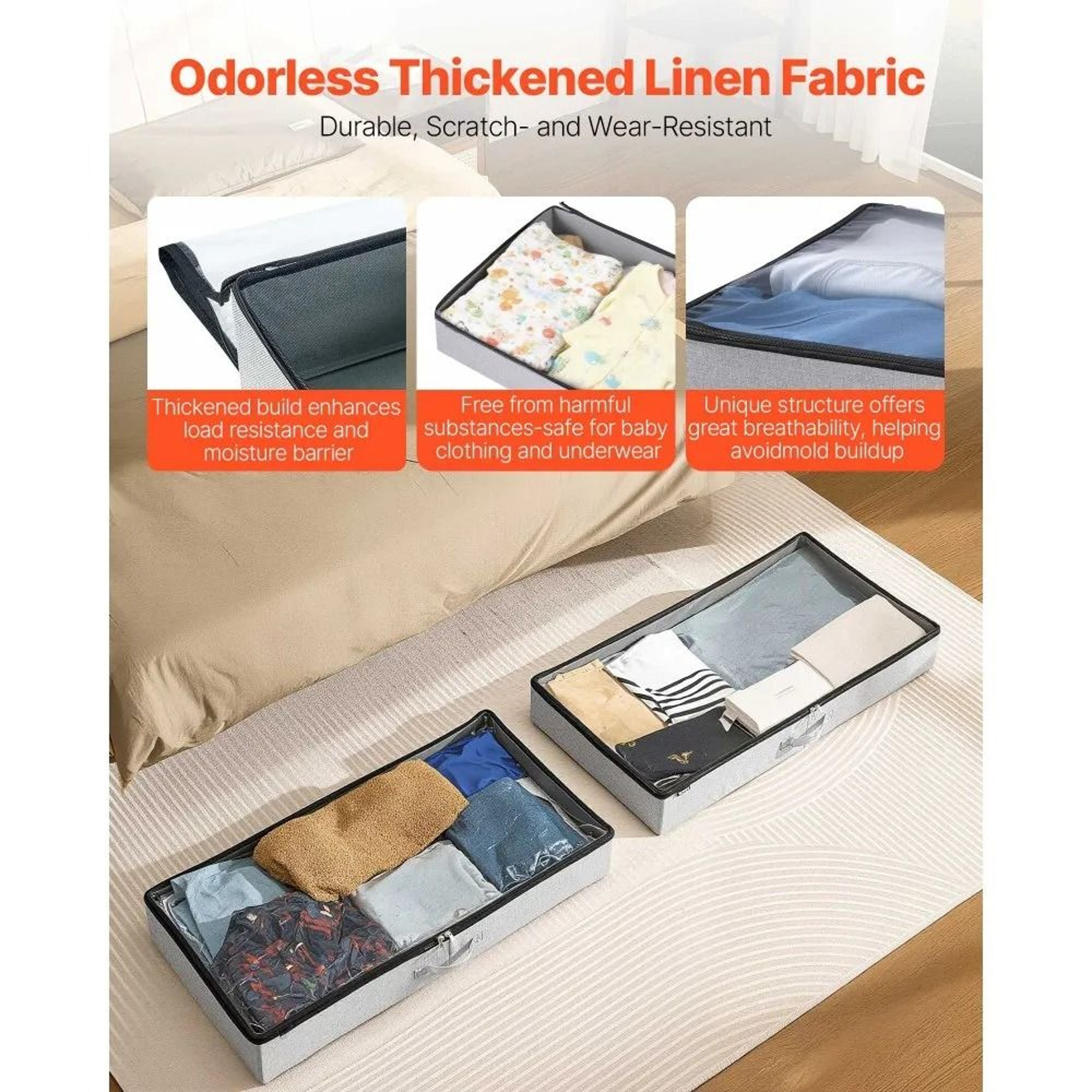 Under Bed Storage With Clear Lid 45L Large Under Bed Storage Containers Shoe Organizer 2 Pack 4