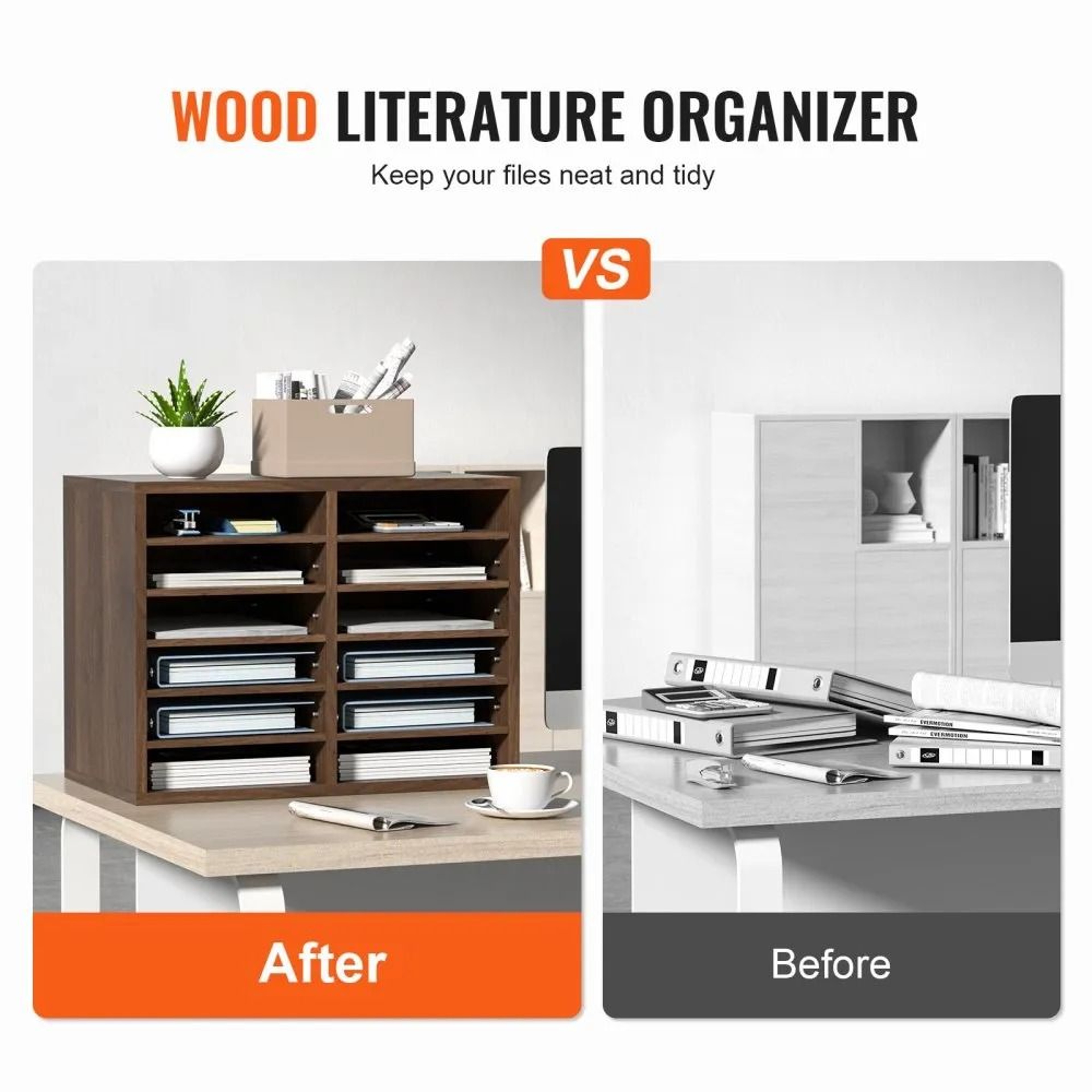 Literature Organizer 12 Compartments Wood File Sorter For Office And Classroom Storage 4