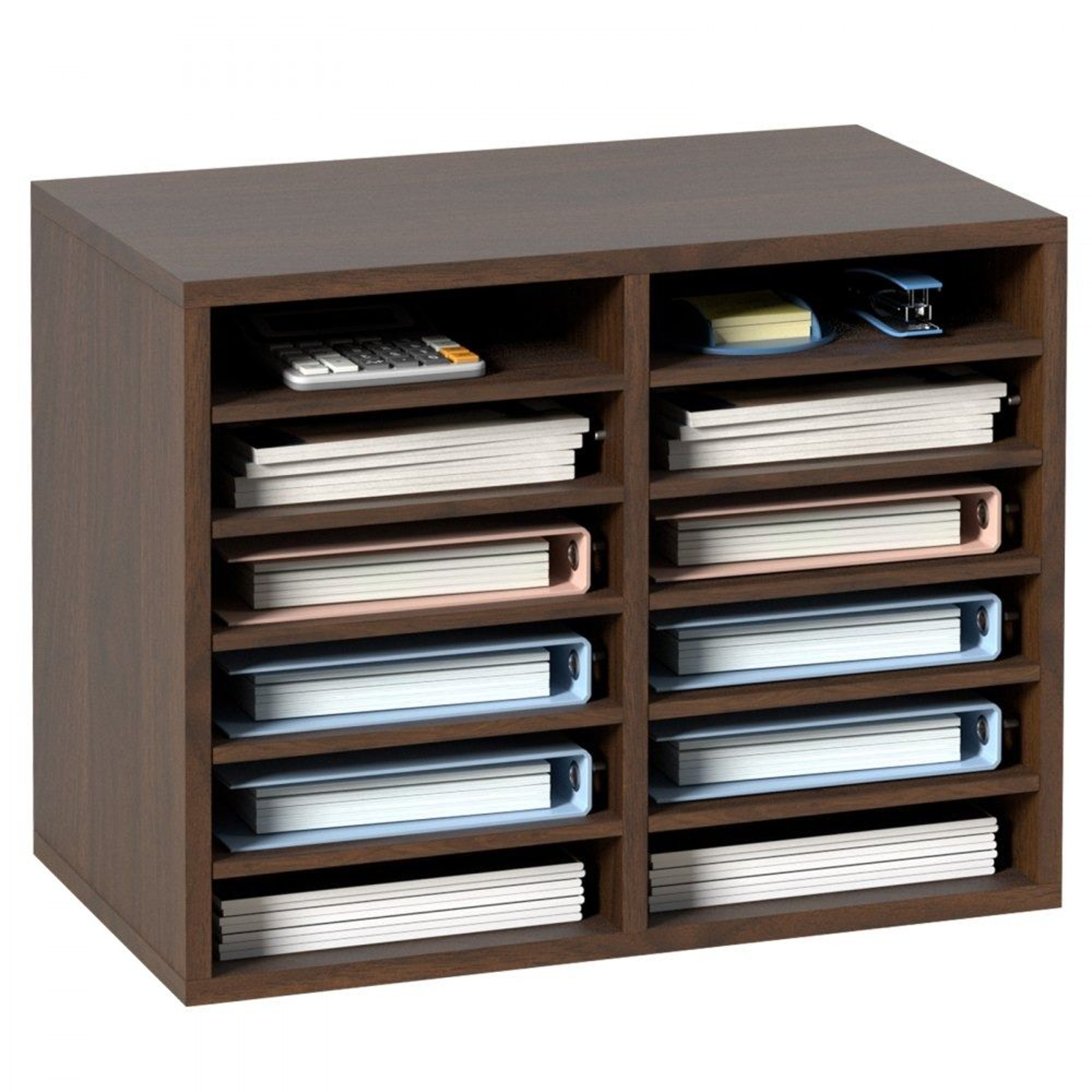 Literature Organizer 12 Compartments Wood File Sorter For Office And Classroom Storage 0