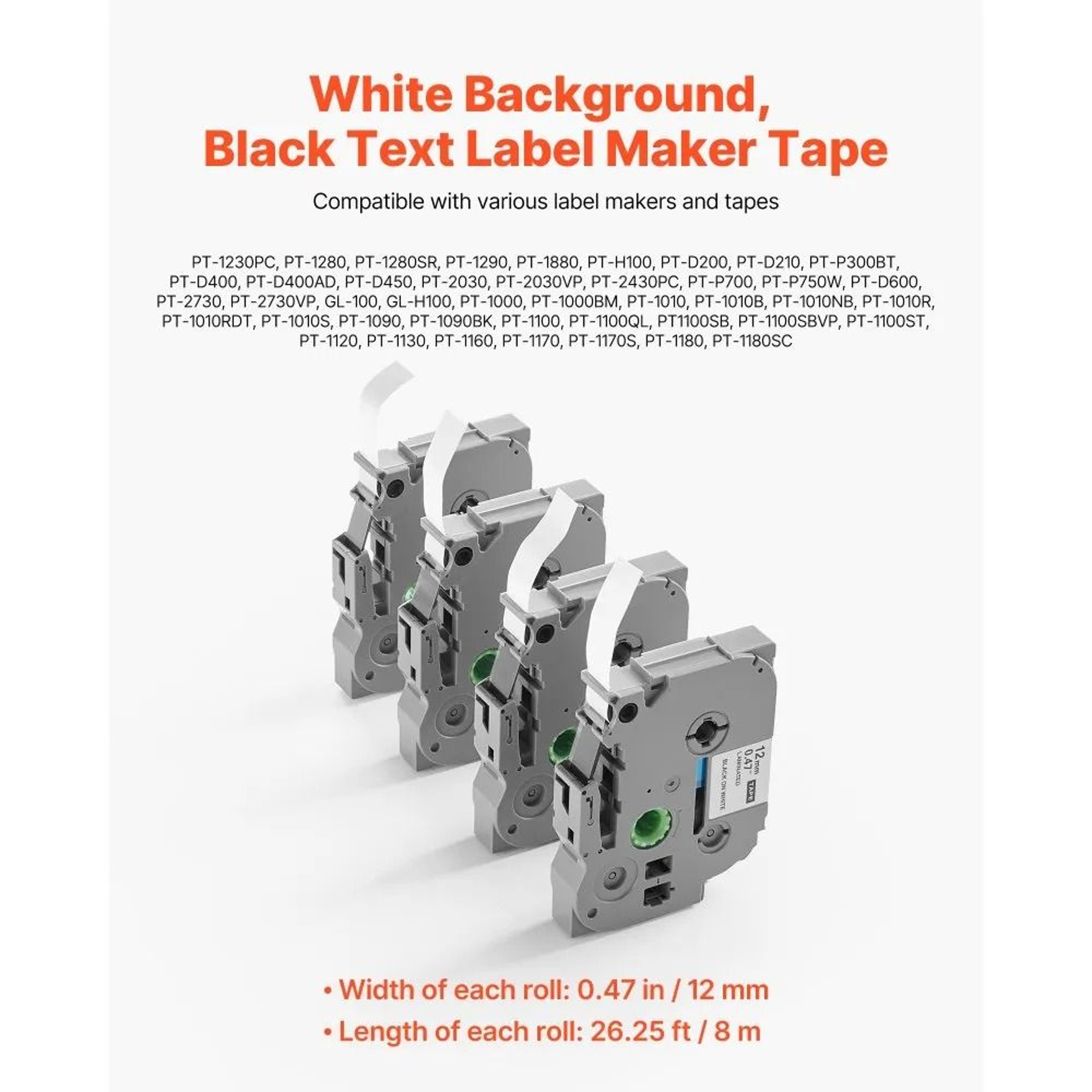 Label Maker Tape 4 Pack 12mm Black On White Refills For Brother P Touch 2