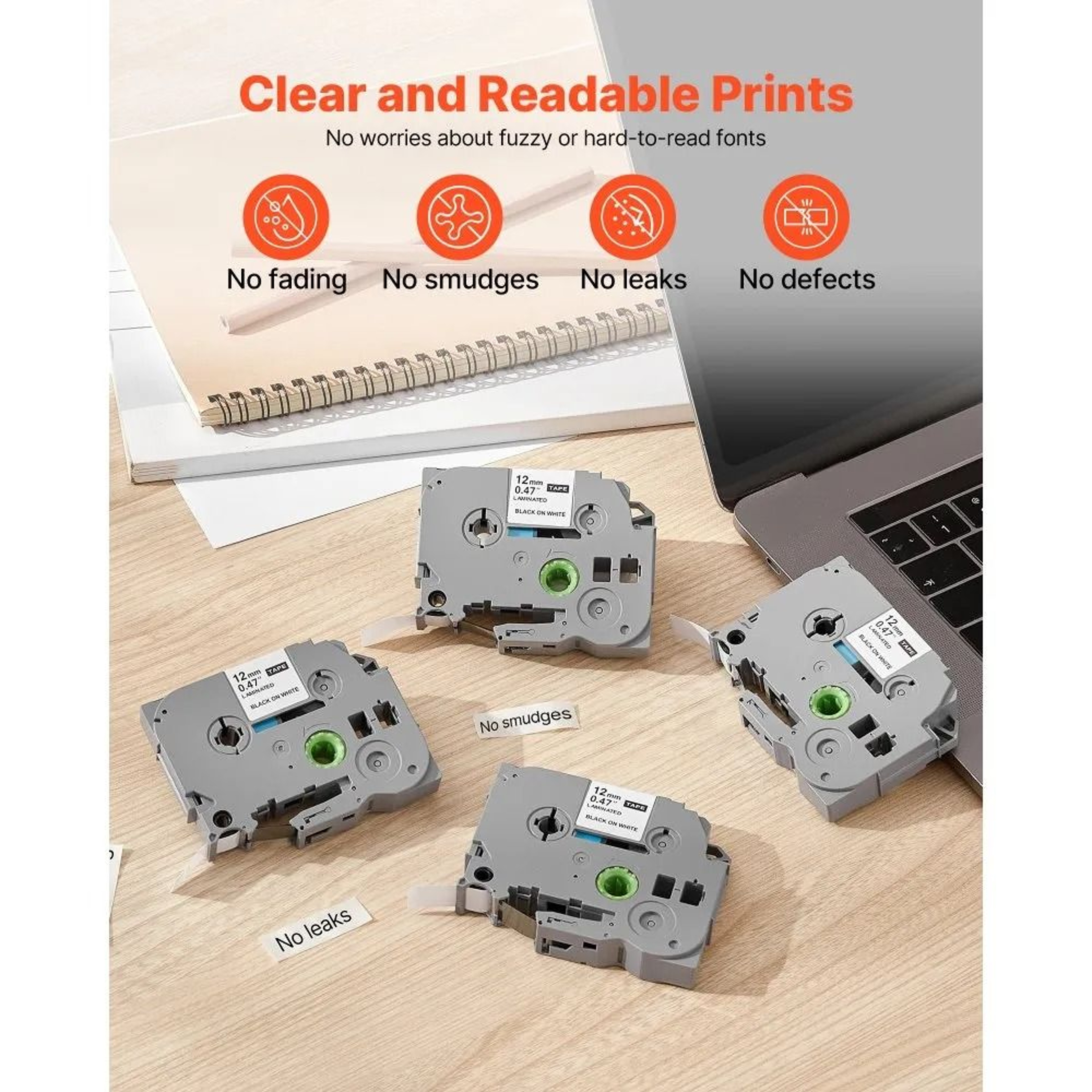 Label Maker Tape 4 Pack 12mm Black On White Refills For Brother P Touch 1