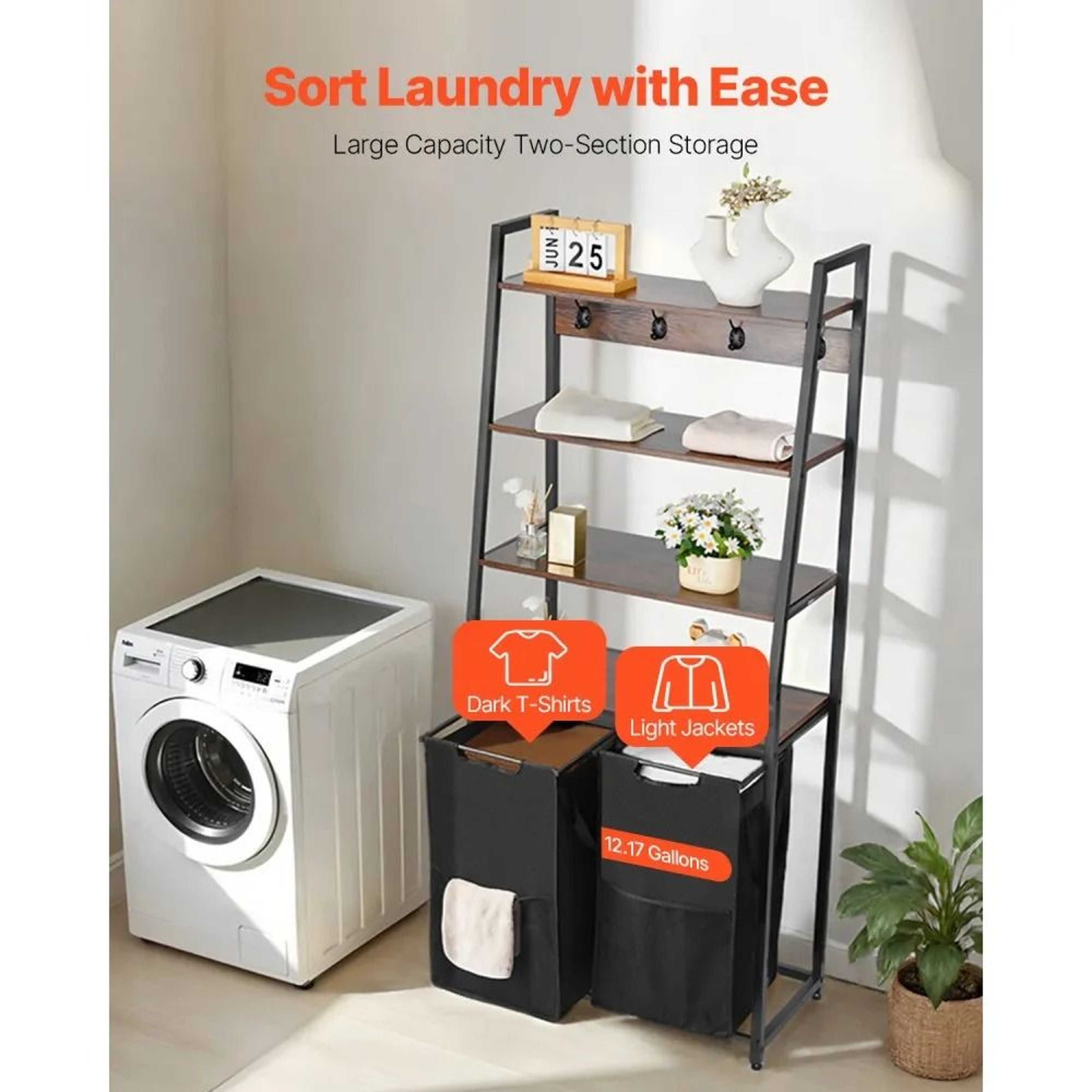 4 Tier Laundry Sorter With Shelves Tall Hamper Organizer With Hooks 5